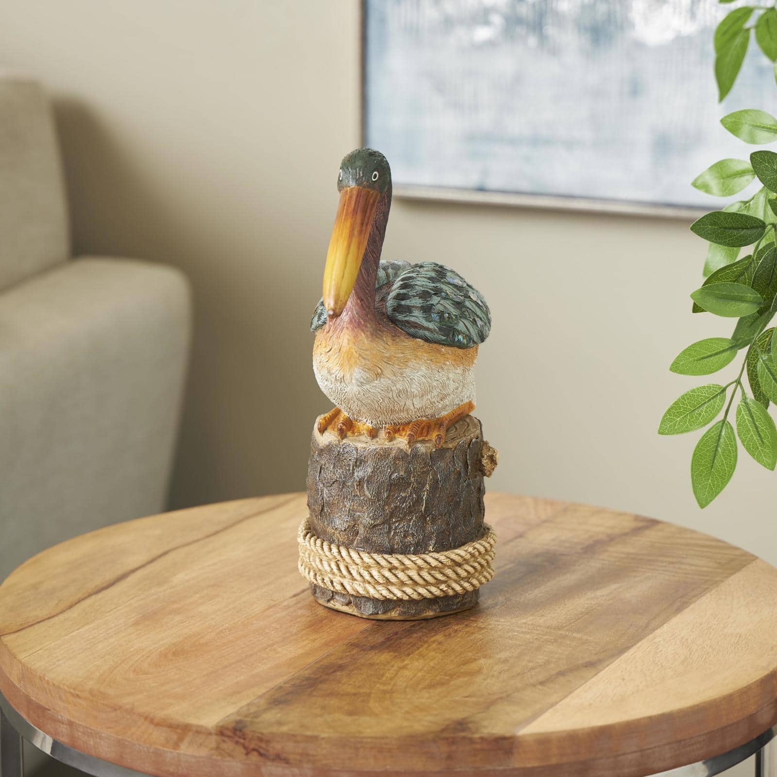 12" Teal Pelican Textured Sitting Sculpture