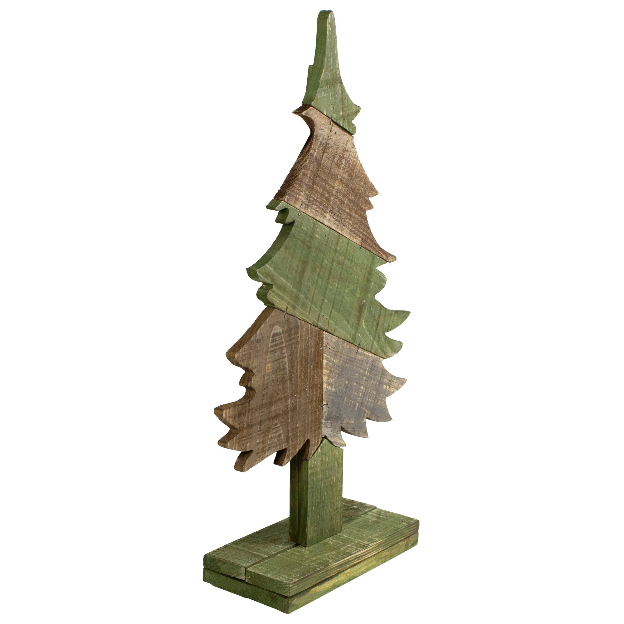 20.5" x 11" Textured Green and Brown Wooden Christmas Tree Tabletop Decoration