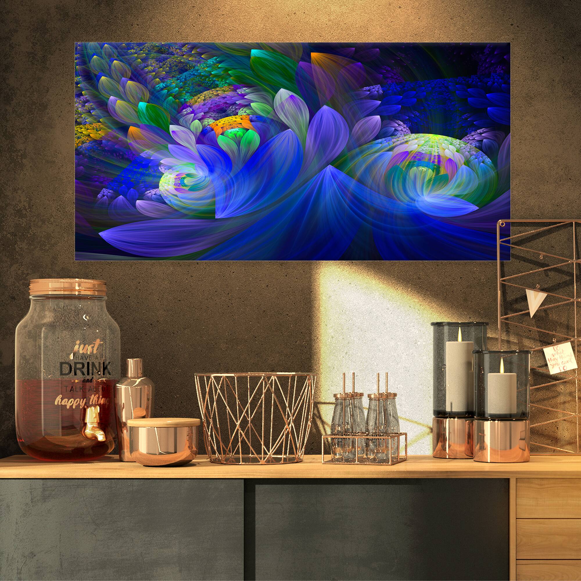 Designart - Blue Fractal Flower Bouquet