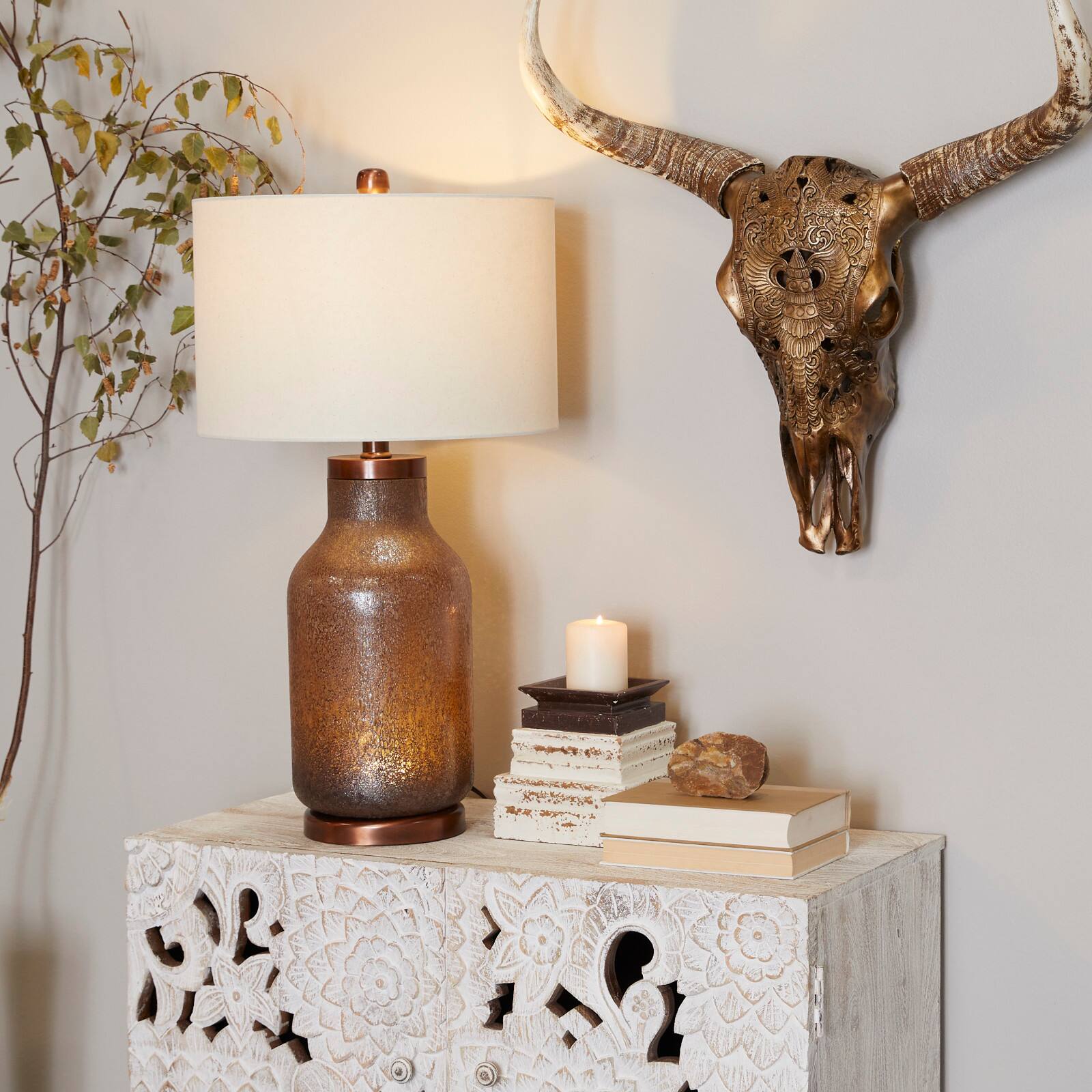 Brown Glass Table Lamp 17" x 17" x 31"