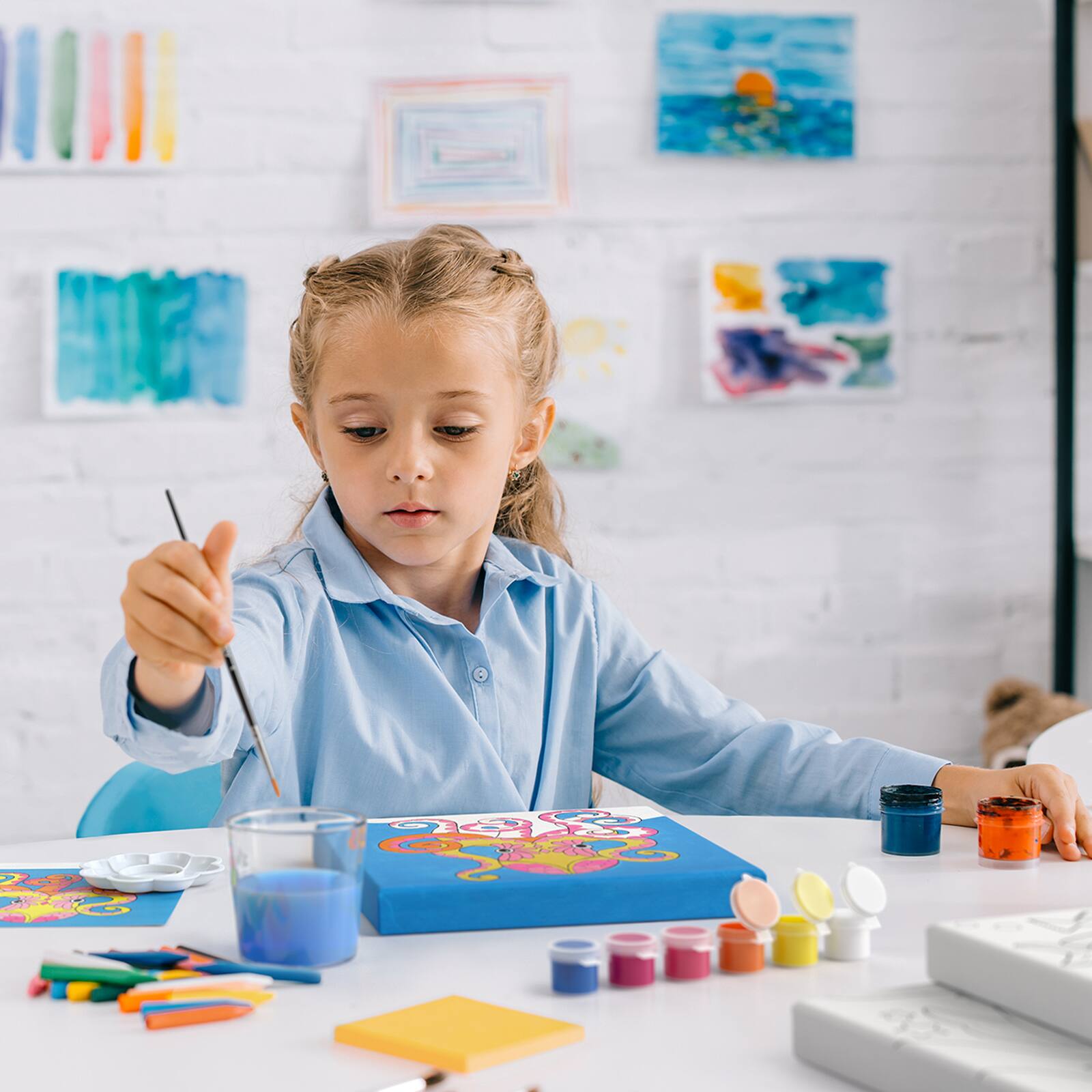 Arteza® Kids Canvas Paint Kit, 4 8x8 Canvas with Brushes & Paints Ocean Scenes