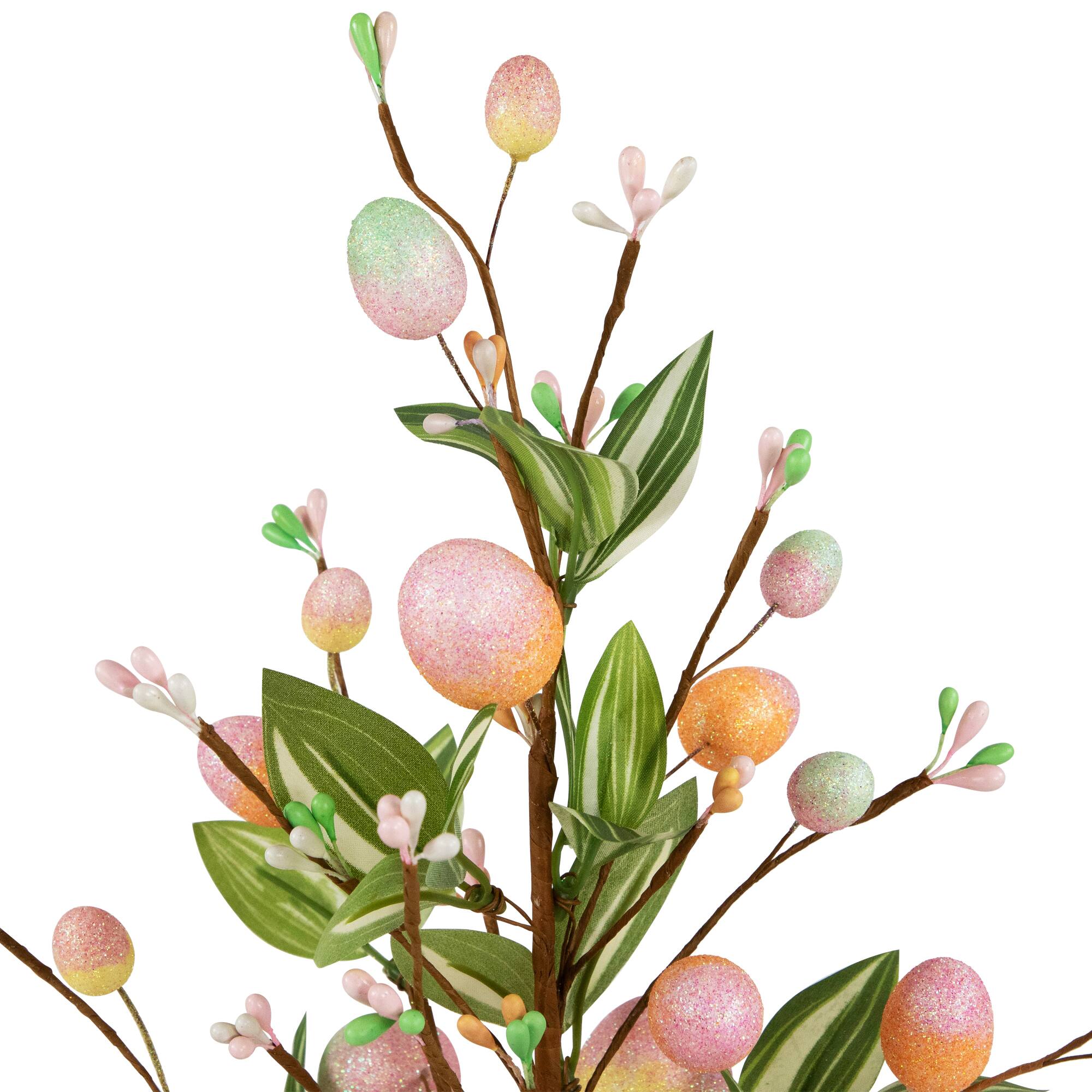18" Pink Artificial Potted Twig Tree with Easter Eggs