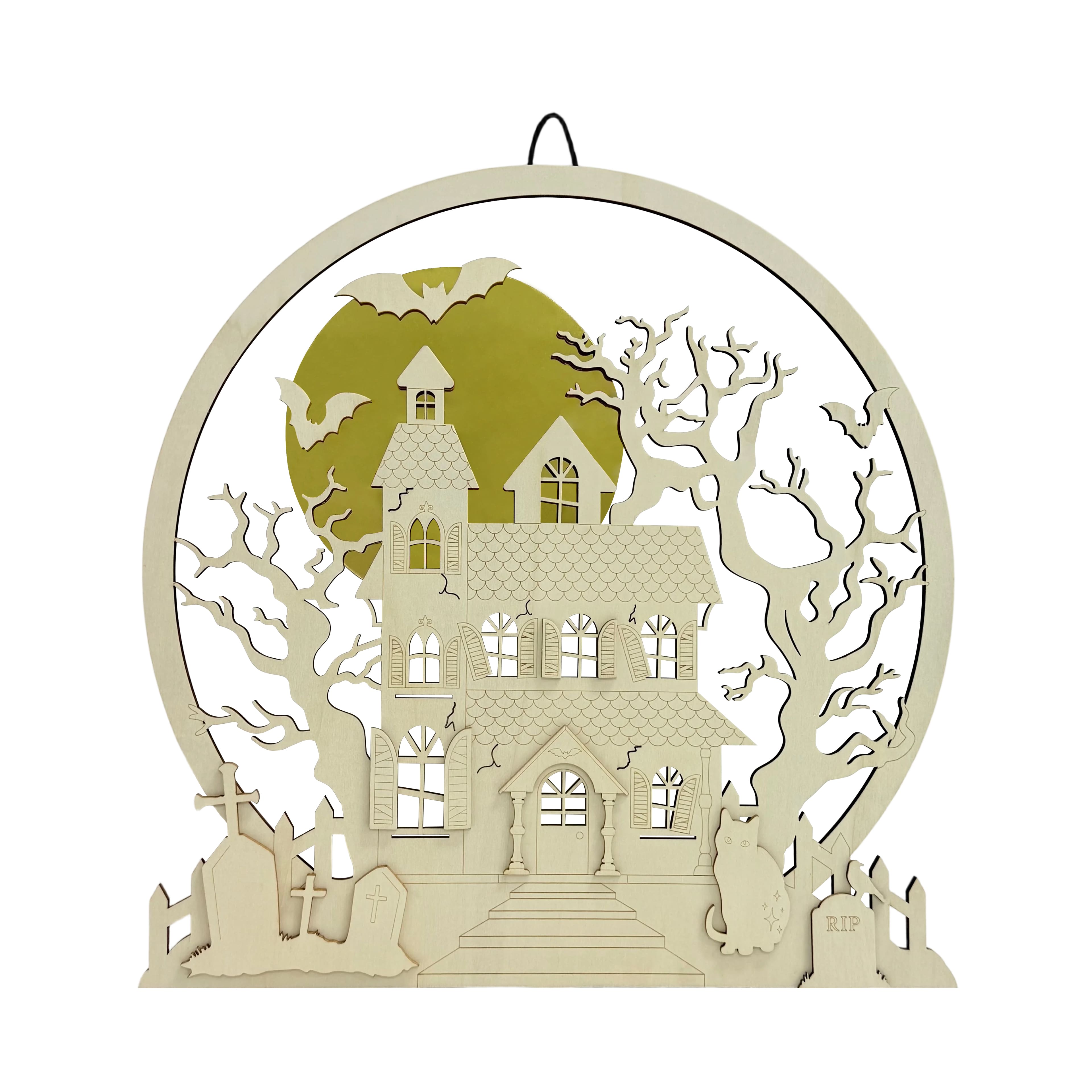 17.25" Haunted House & Full Moon DIY Wood Plaque by Make Market®