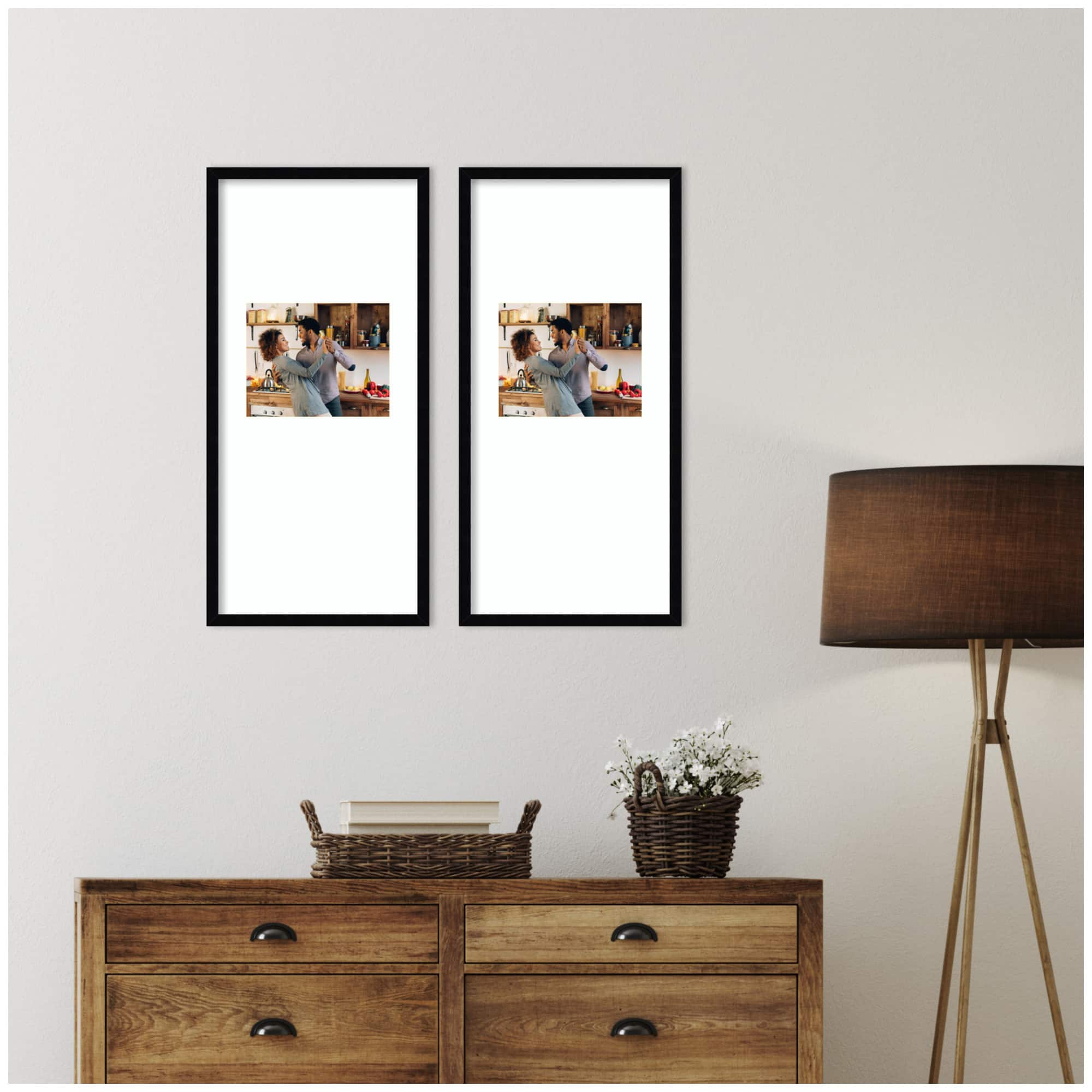Kate and Laurel 14" x 30" Belmont Black Svelte Noir Photo Frames with 8" x 10" Mat, 2ct.