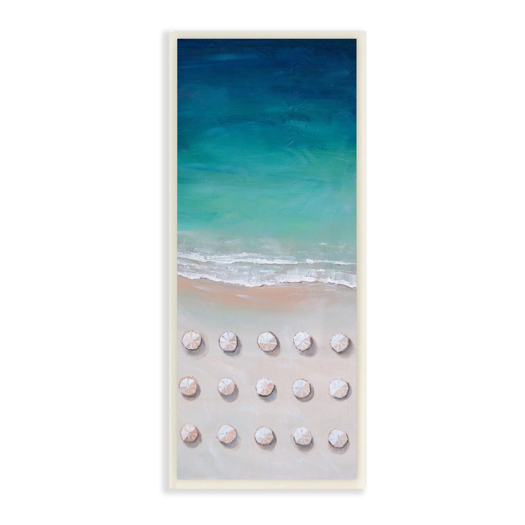 Stupell Industries Umbrella Beach Coast Deep Blue Waters Aerial Painting,7" x 17"