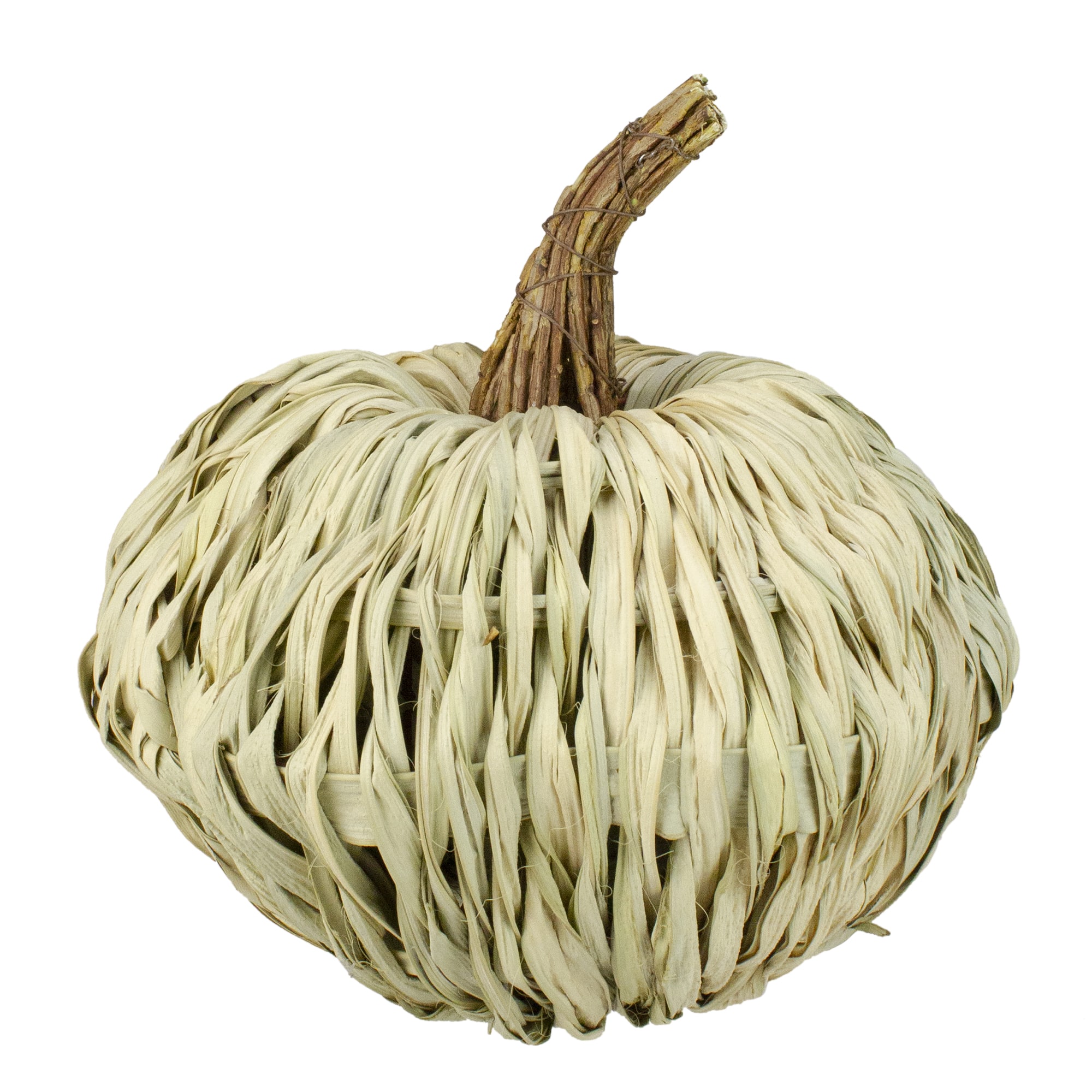 10" White & Brown Woven Pumpkin Décor