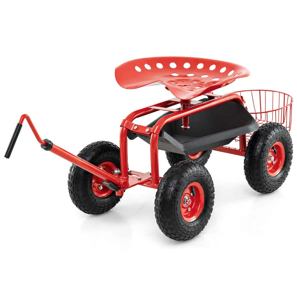 Costway Garden Cart Rolling Work Seat Wagon Scooter for Planting with Extendable Handle