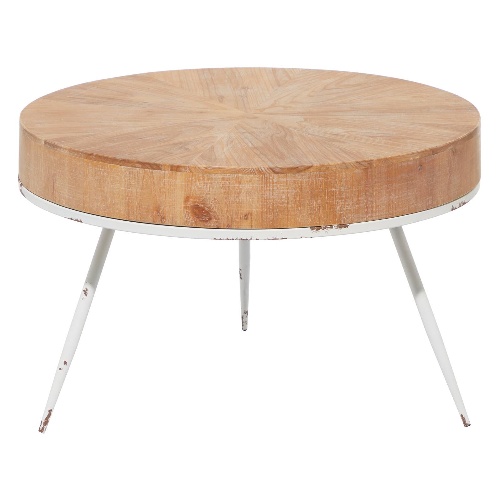18'' Natural Brown Wood & Iron Modern Coffee Table