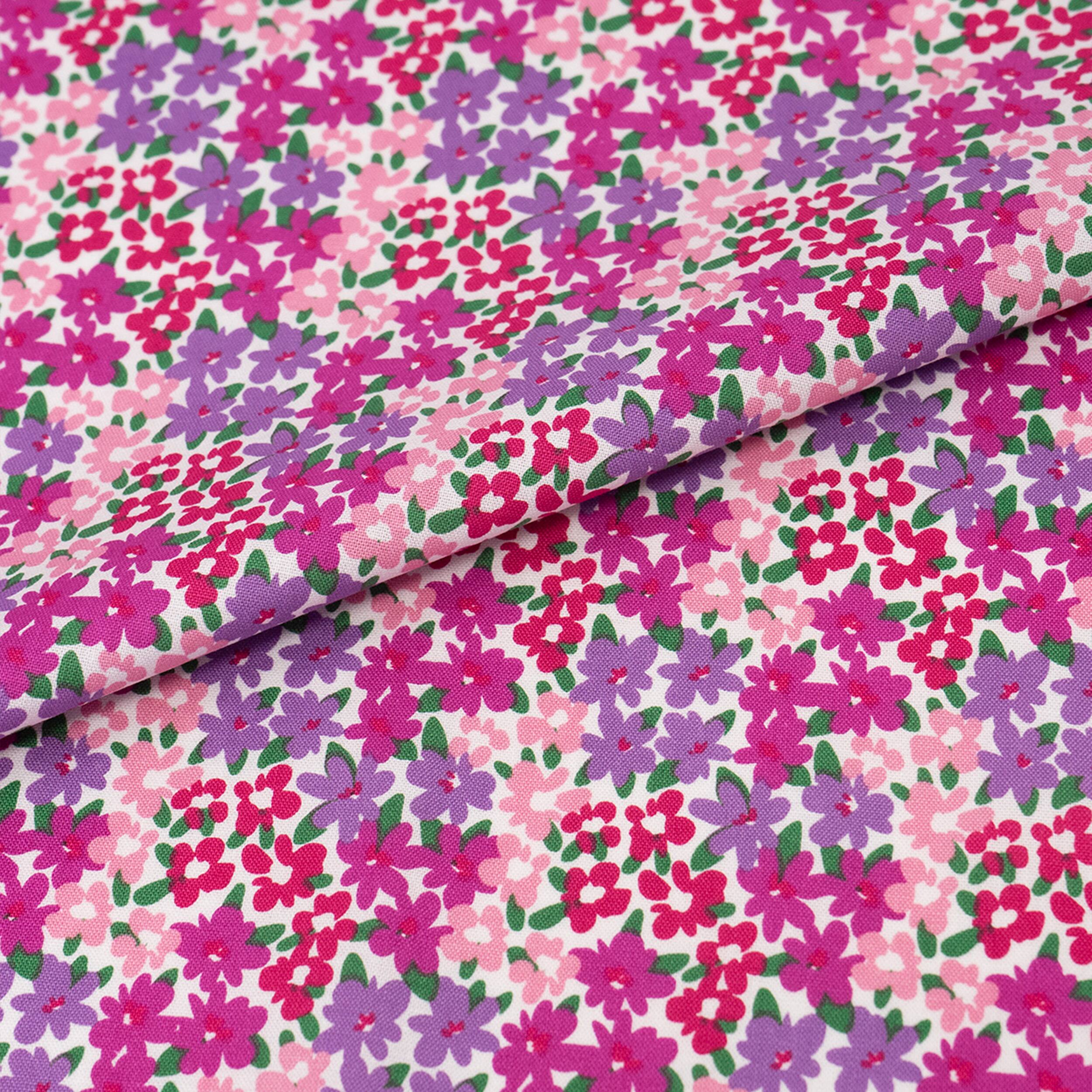SINGER Ditsy Purple Floral On White Cotton Fabric