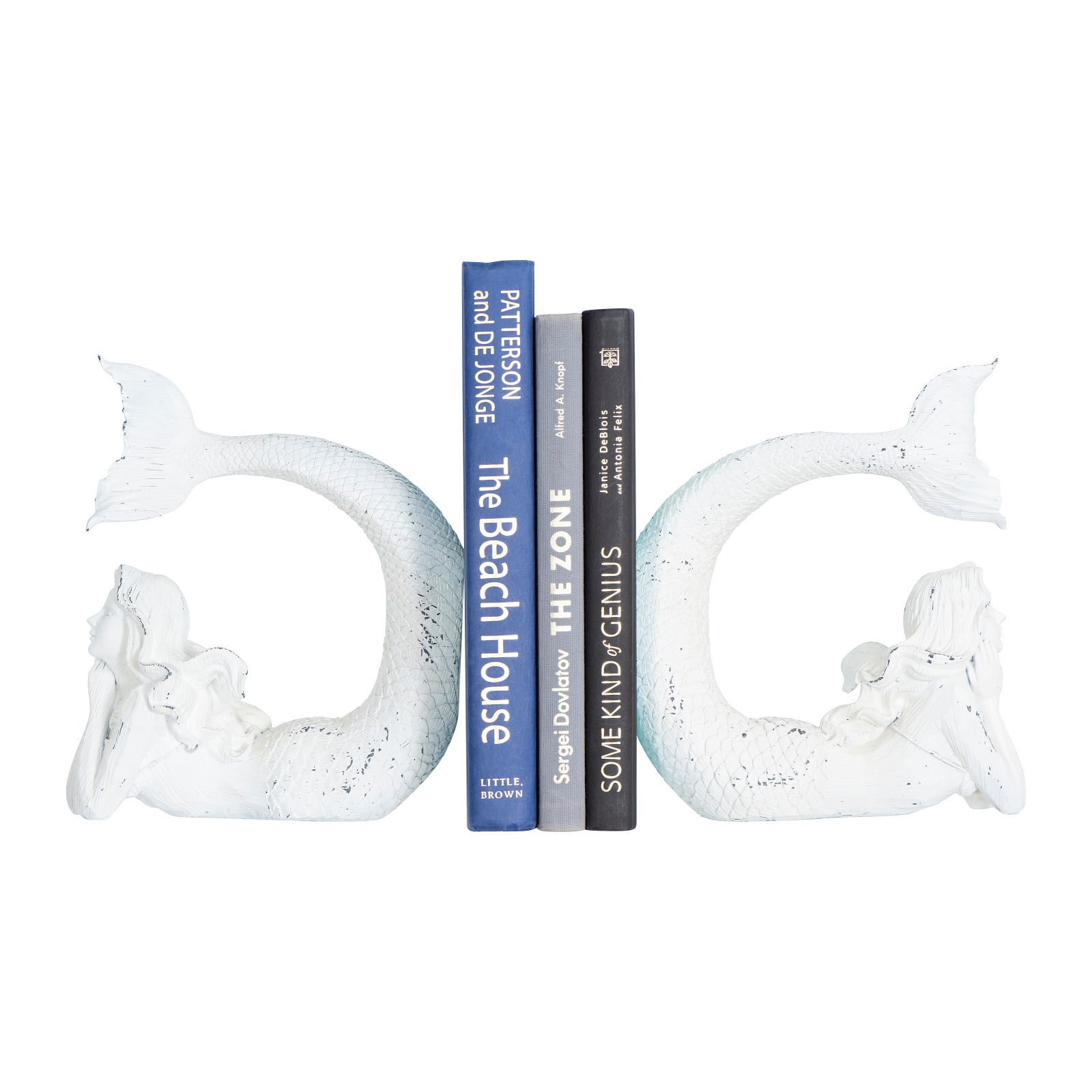 Hello Honey® Distressed White Stone Mermaid Bookends Set