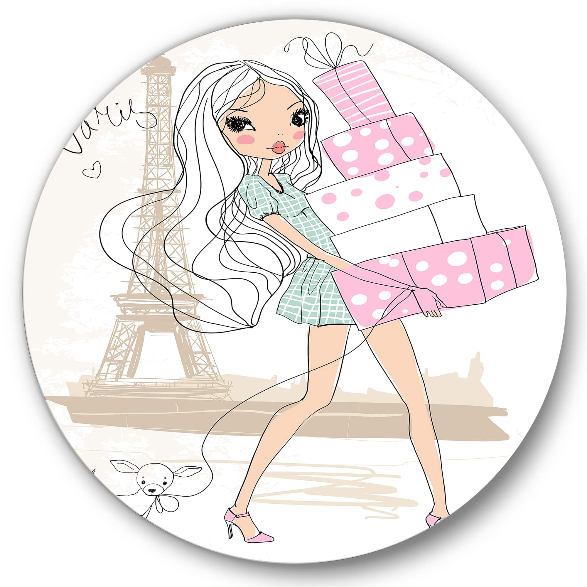 Designart - Young Girl With Shopping Boxes In Paris