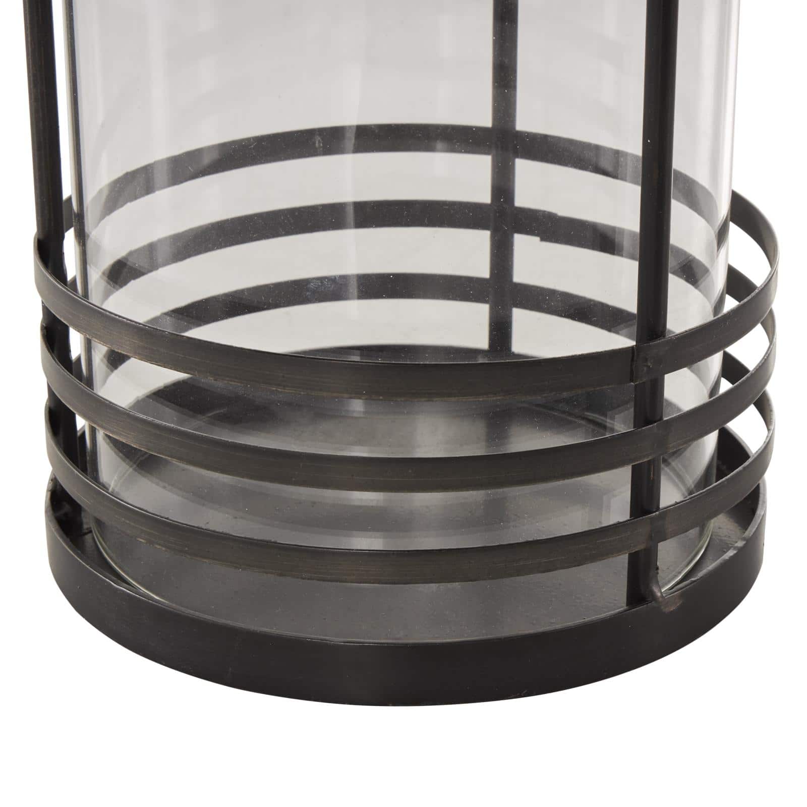 17" Black Metal Candle Lantern with Round Outlines