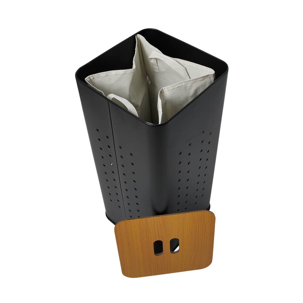 Household Essentials Square Metal Hamper with Wooden Lid