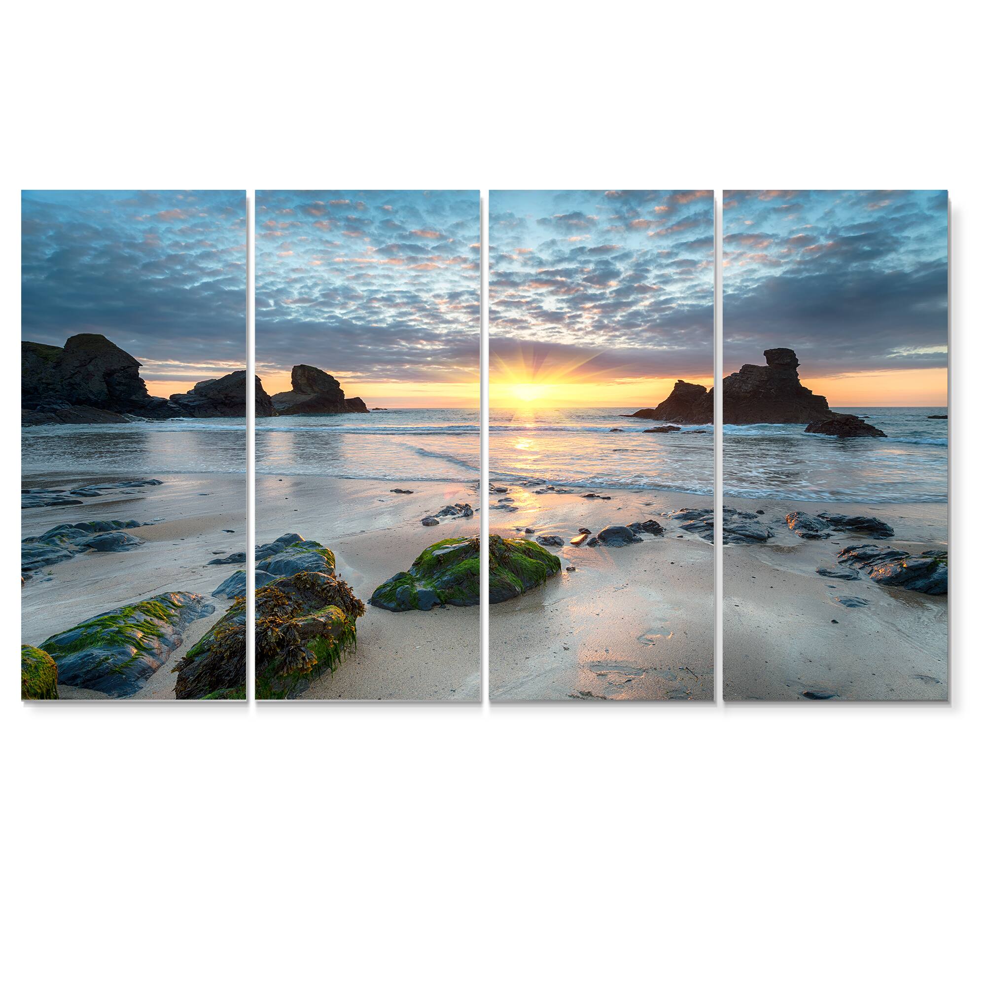Designart - Beautiful Porthcothan Bay - Large Seashore Canvas Wall Art in Blue | 48" x 28" - 4 Panels | Michaels&Acirc;&reg;