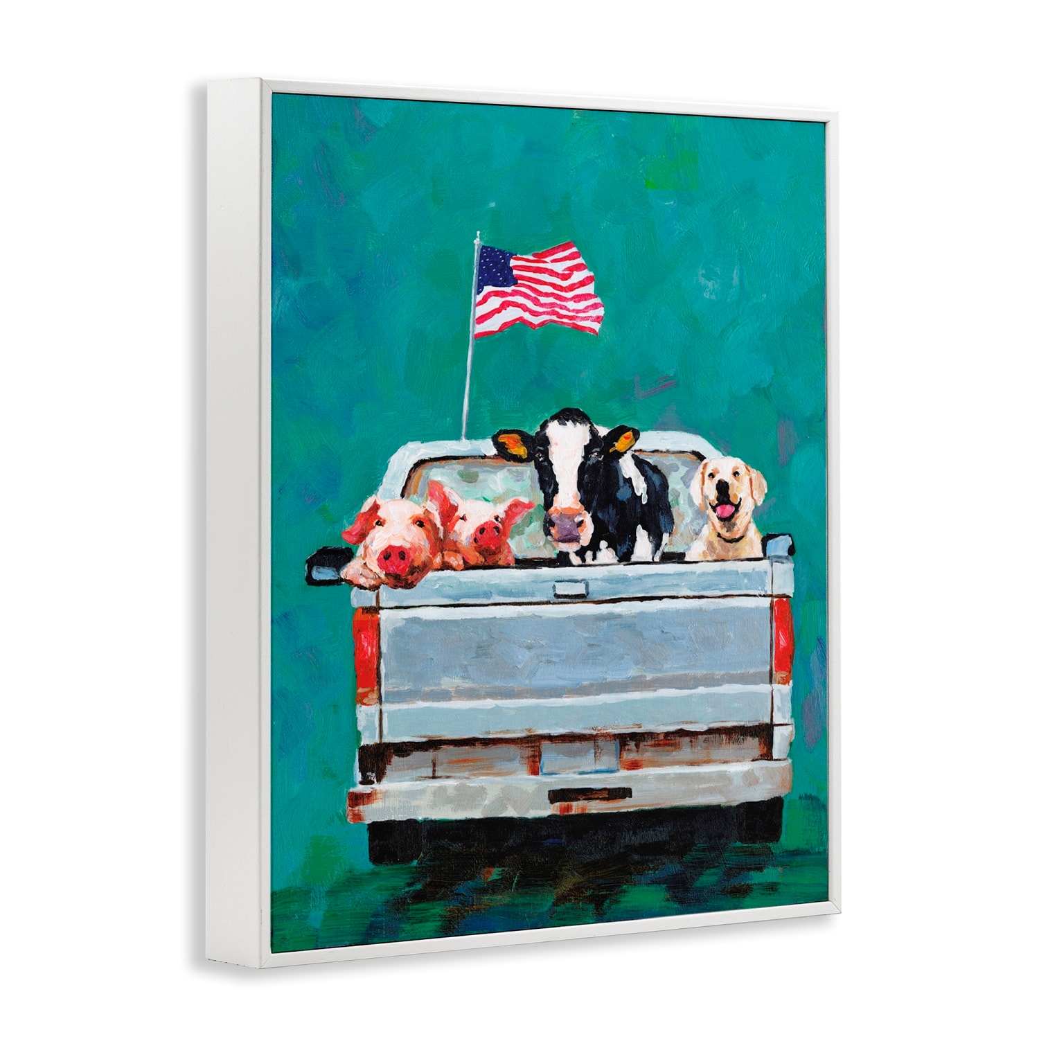 Stupell Industries Farm Animals Pickup Truck Waving American Flag Framed Giclee Art