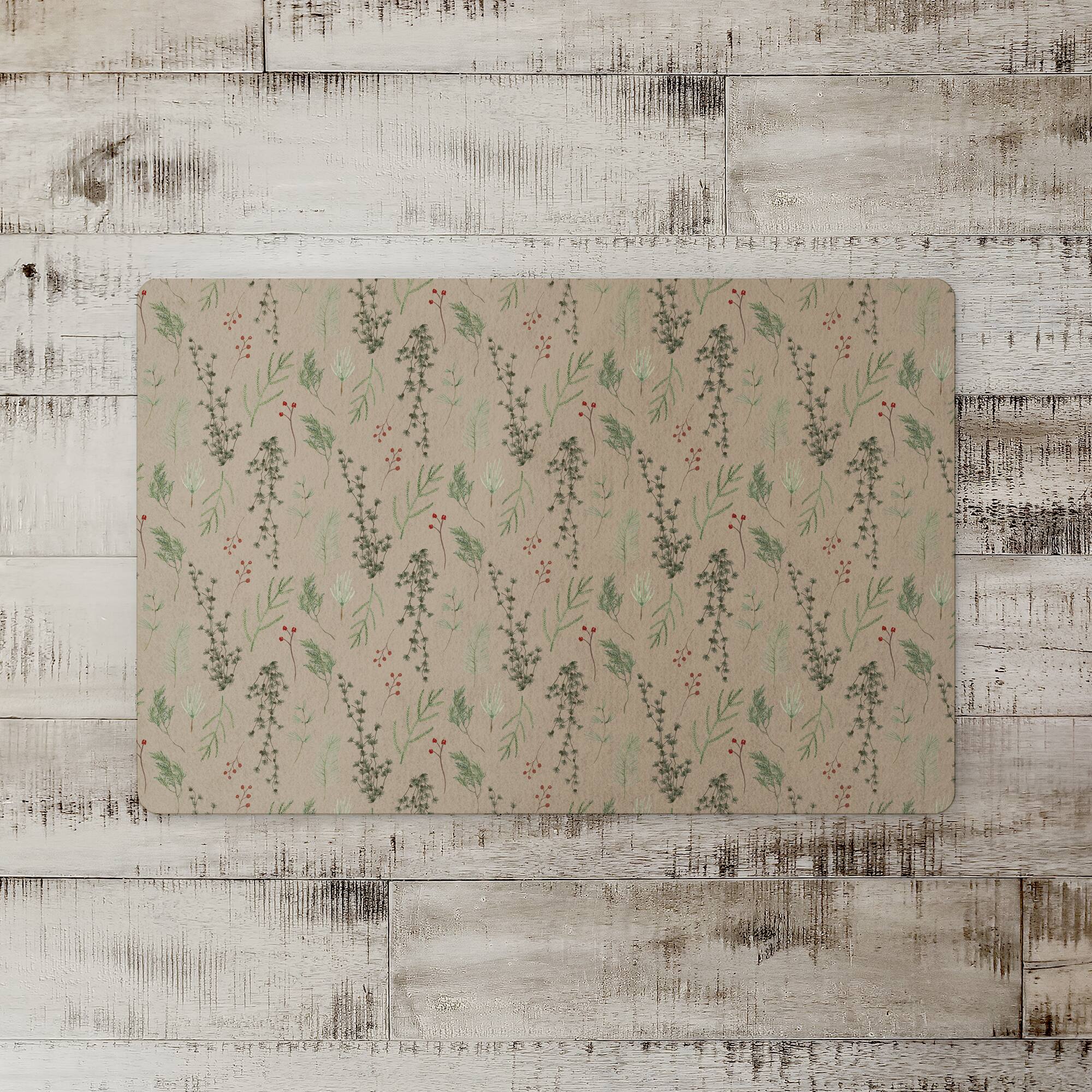Pine Greenery on Brown Floor Mat