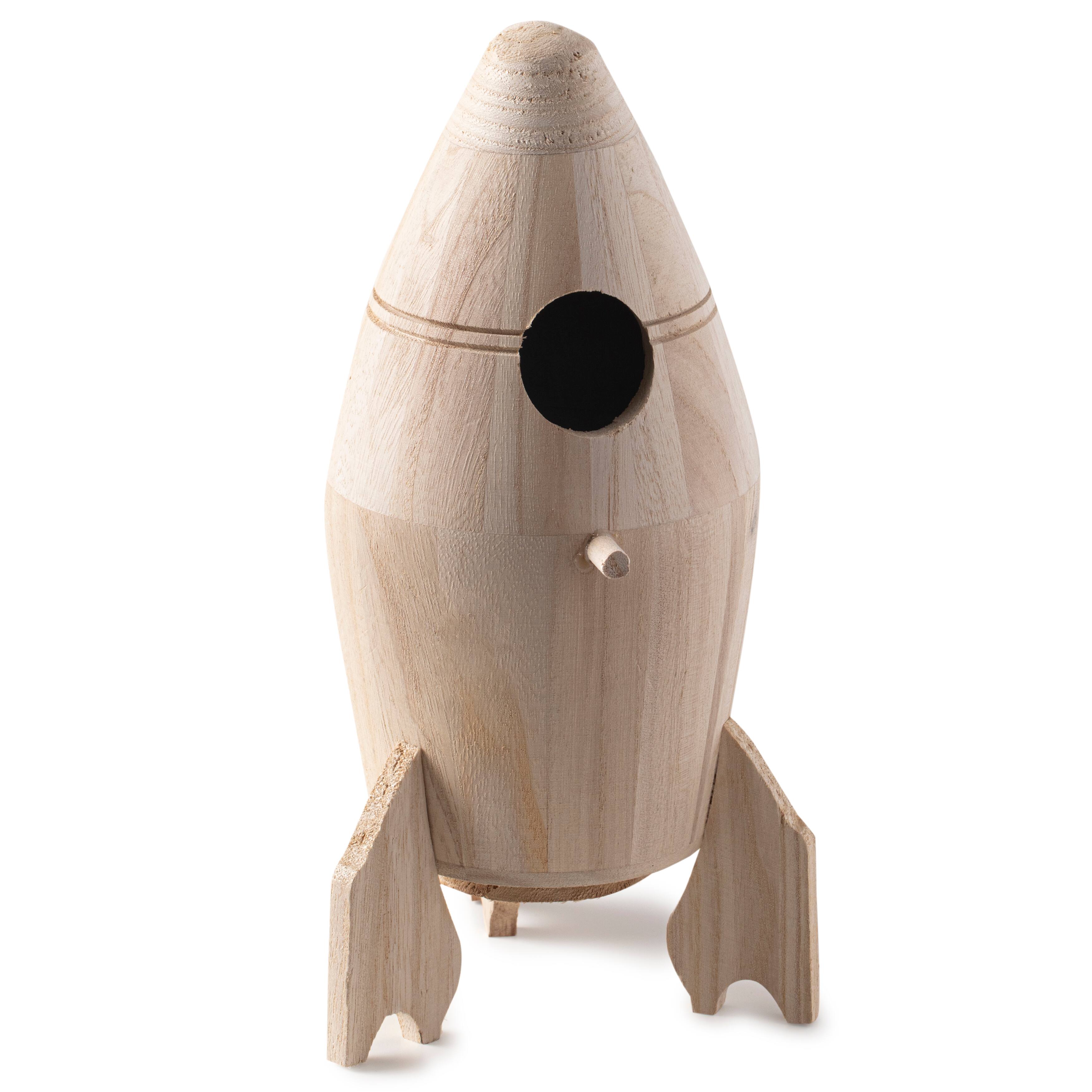 8 Pack: 10.5" Rocket Ship Wood Birdhouse by Make Market®