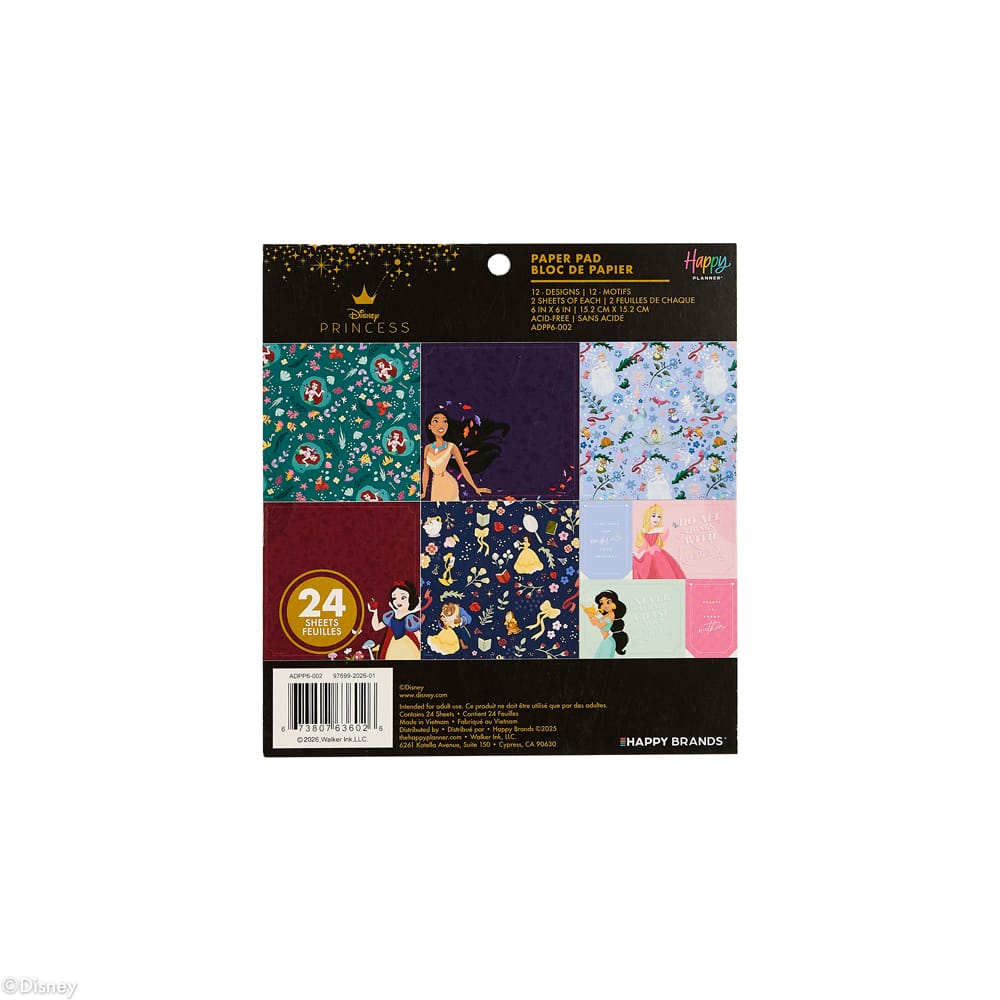 The Happy Planner® Disney© Princesses 6" x 6" Scrapbooking Paper Pad, 24 Sheets