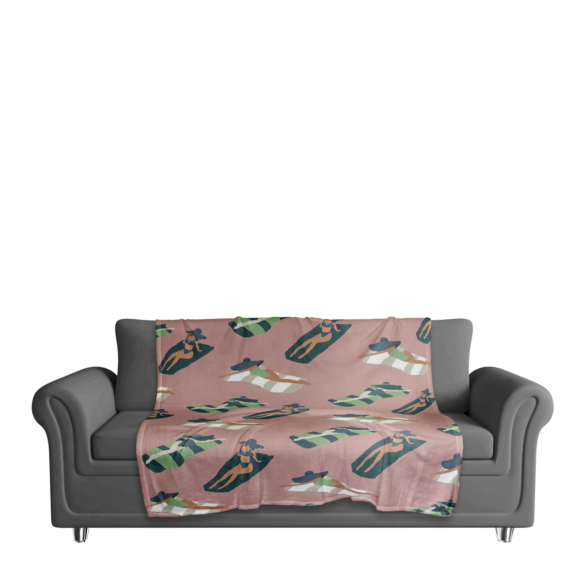 Pink Sun Bathers Pattern Coral Fleece Blanket