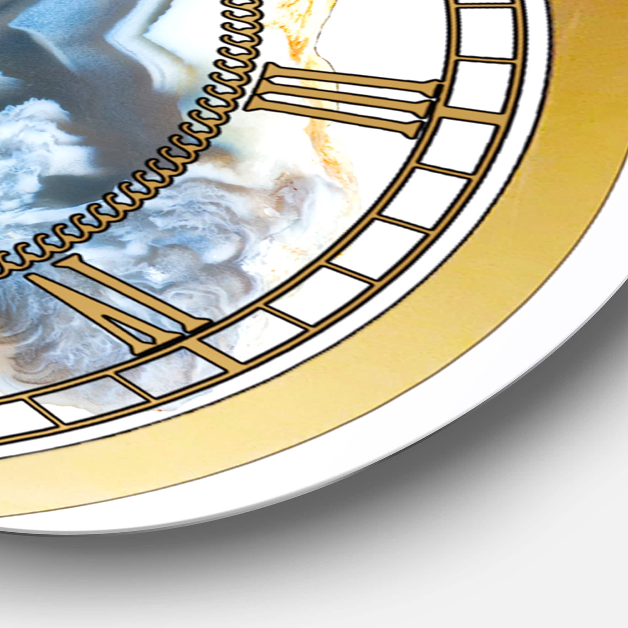 Designart 'Chalcedony Quartz Gold And Blue Ii Modern Wall Clock