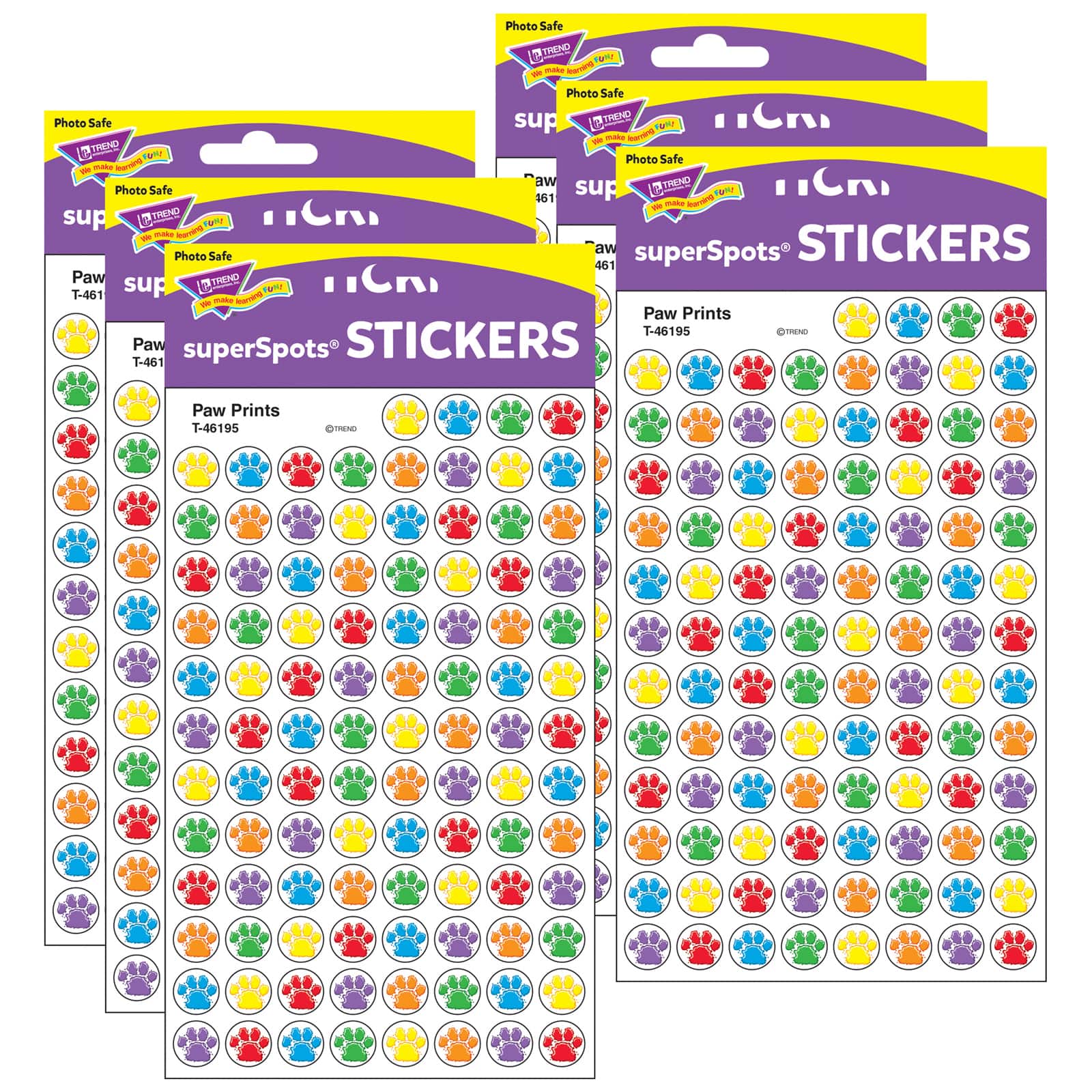 Trend Enterprises® superSpots® Paw Prints Stickers, 6 Packs of 800ct.