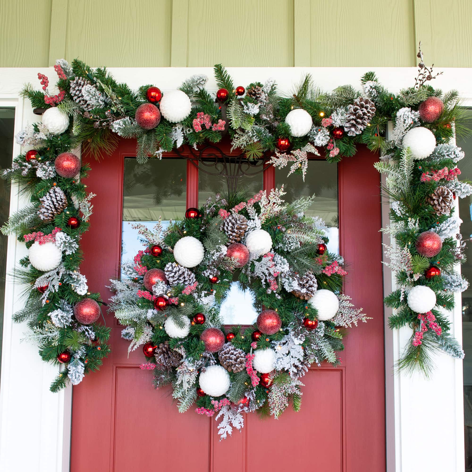 Village Lighting 30" Pre-Lit Frosted Wonderland Christmas Wreath, Red & Clear LED Lights