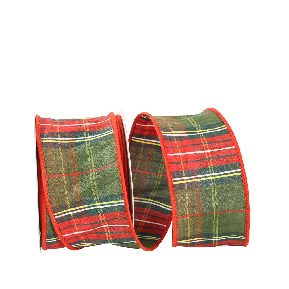 JAM Paper 2.5" x 10yd. Dupioni Wired Edge Designer Plaid Ribbon