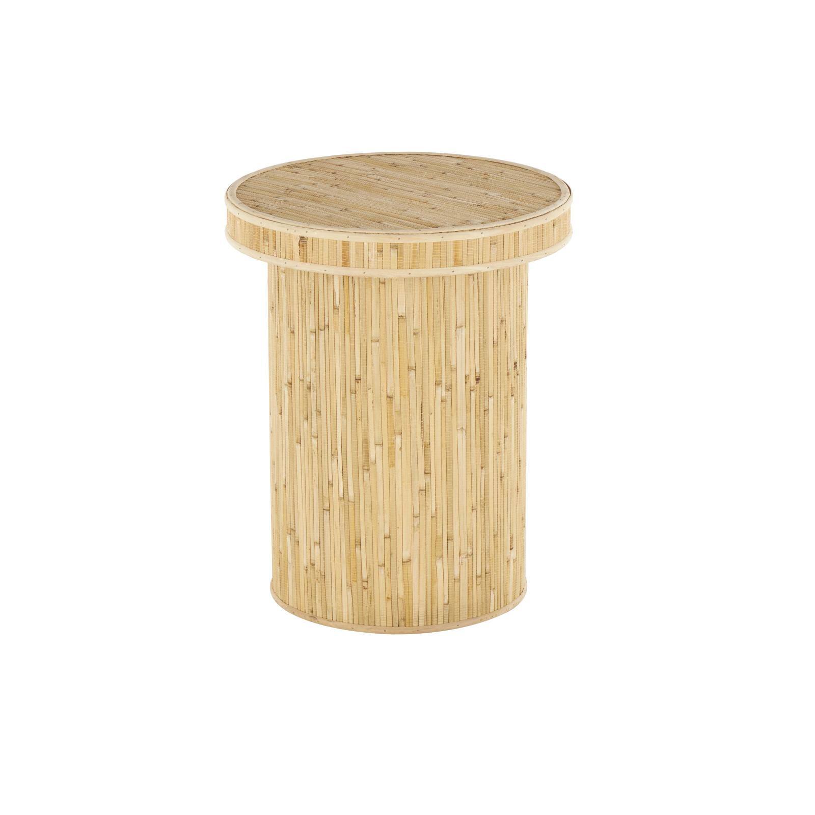 20" x 16" x 16" Light Brown Wooden Handmade Accent Table with Linear Wood Strip Design