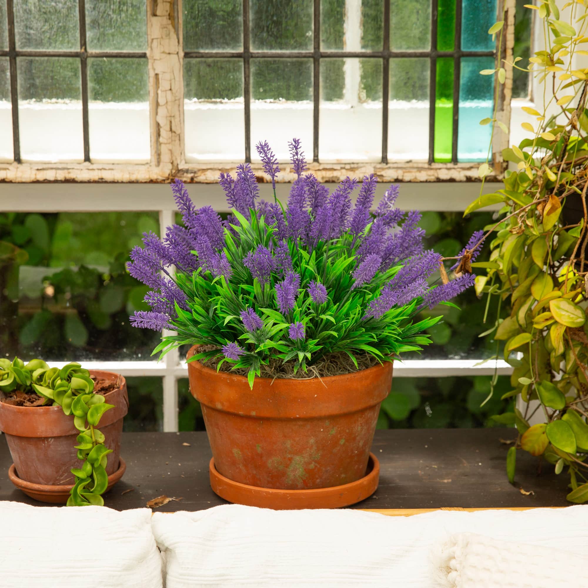 13" UV Resistant Artificial Flowering Mini Lavender Bushes, 12ct.