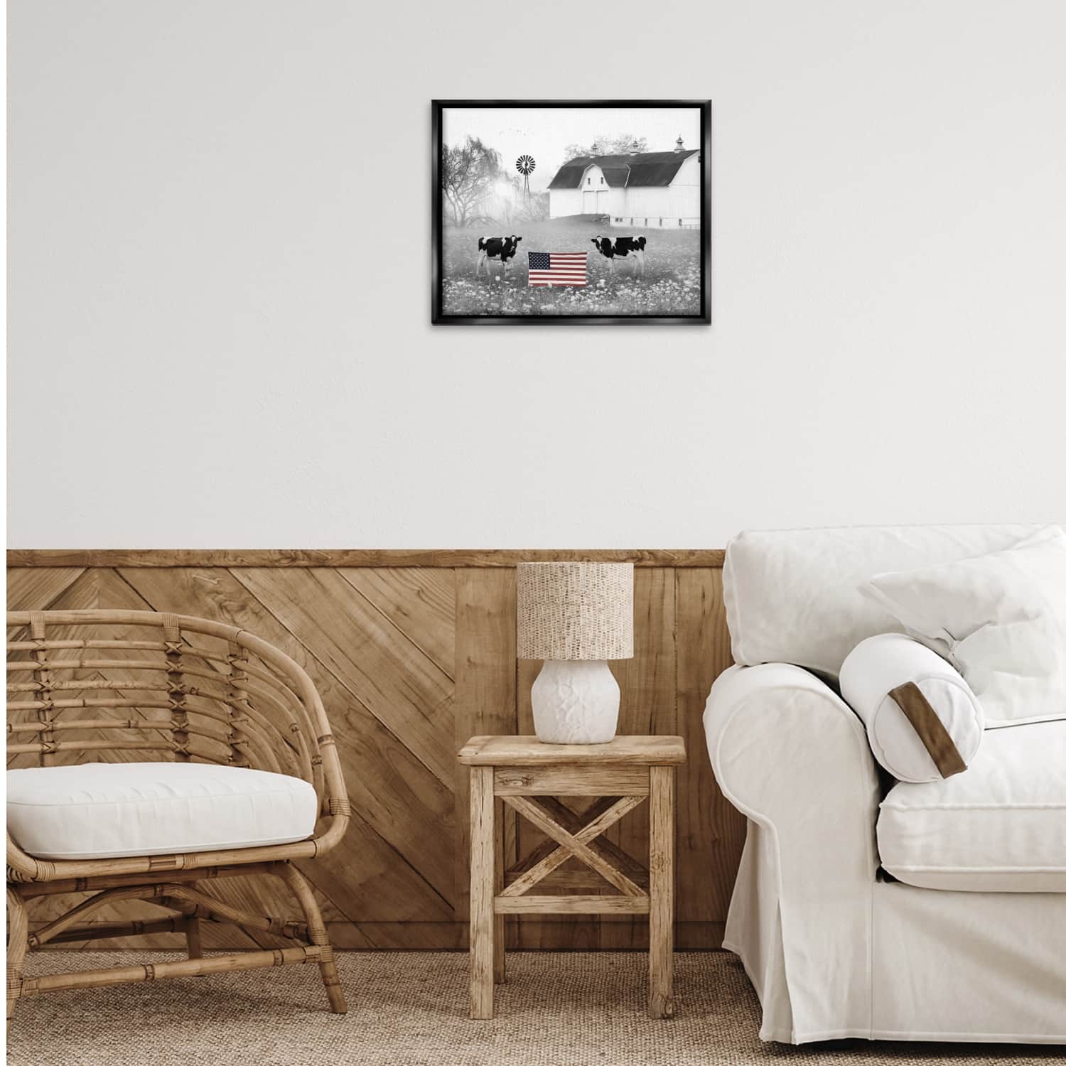 Stupell Industries Americana Barn Country Cows Flag Floater Framed Art