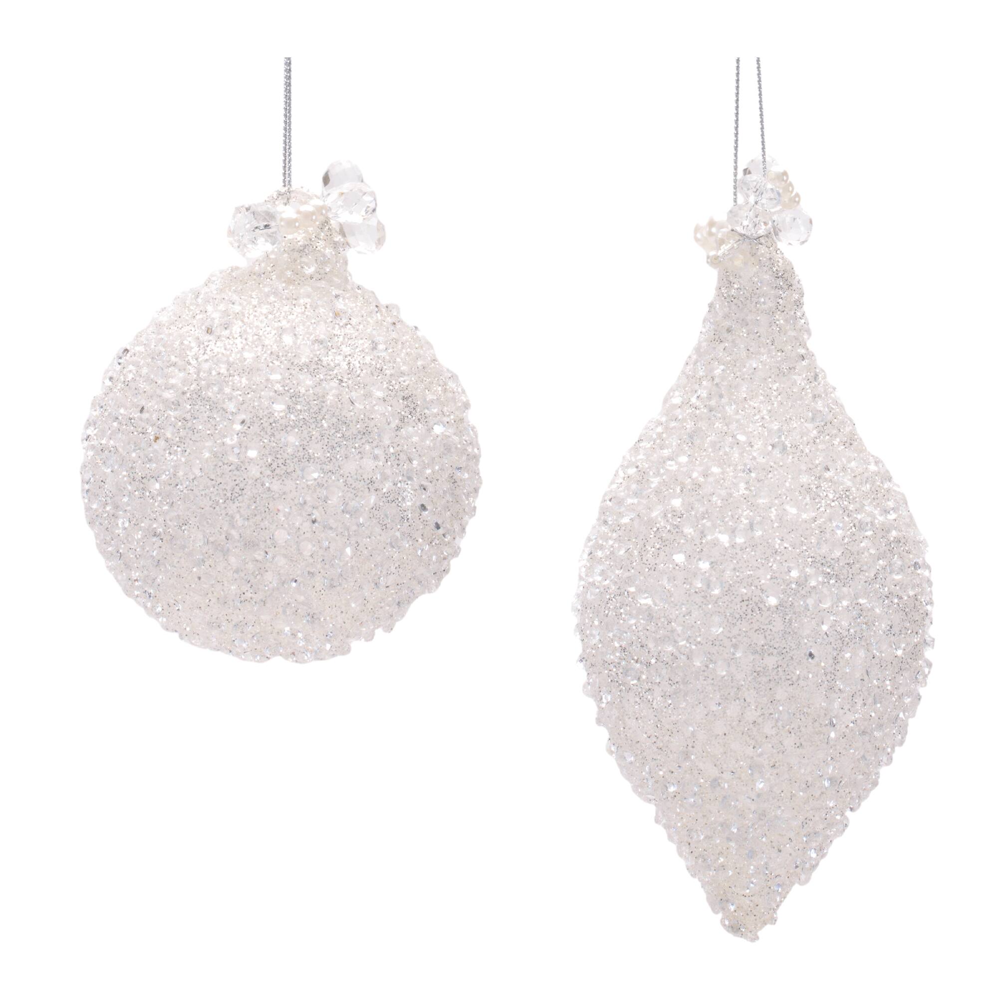 Melrose Silver Beaded Glass Ornament with Jewel Accent Set