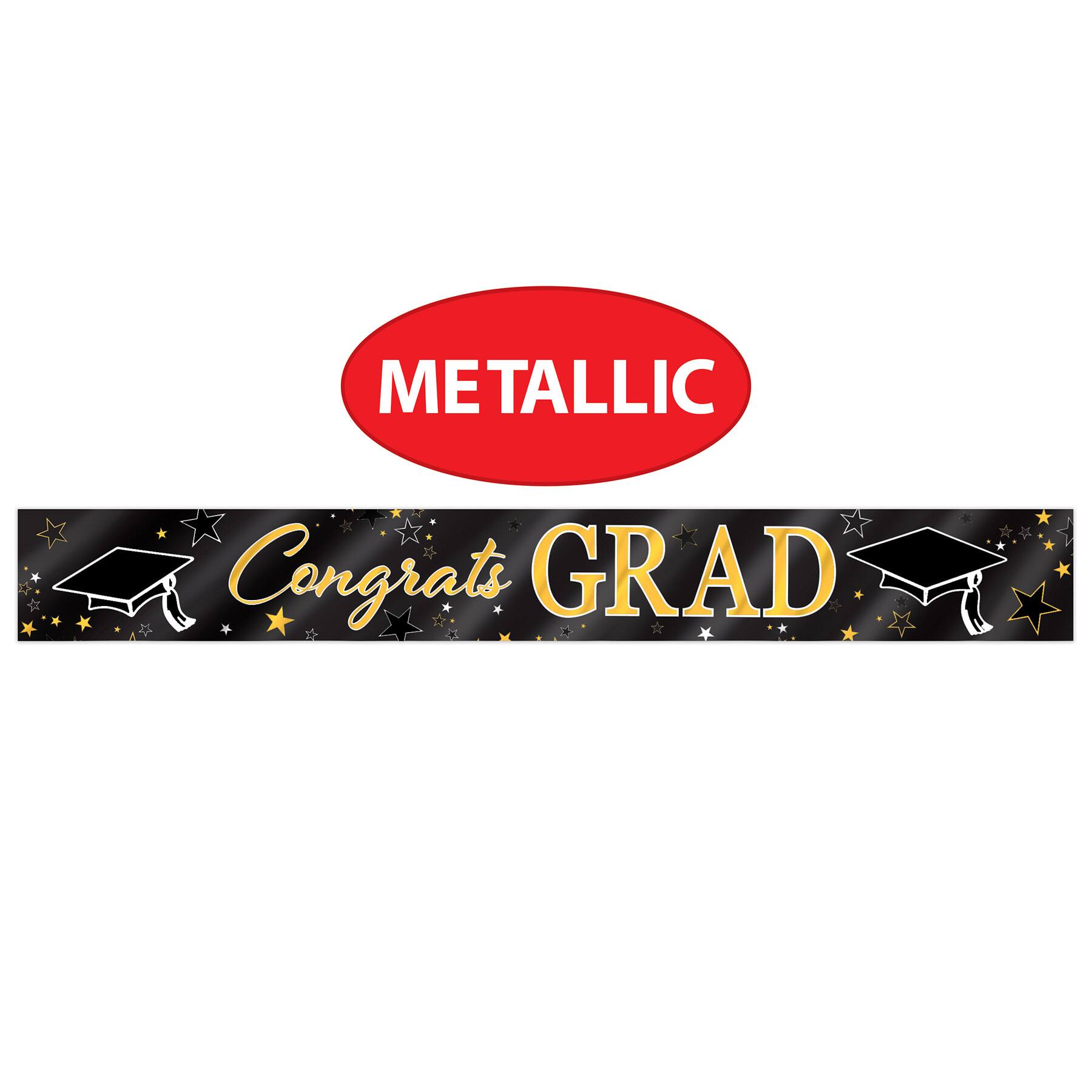 Beistle 5ft. Black & Gold Metallic Congrats Grad Banners, 2ct.