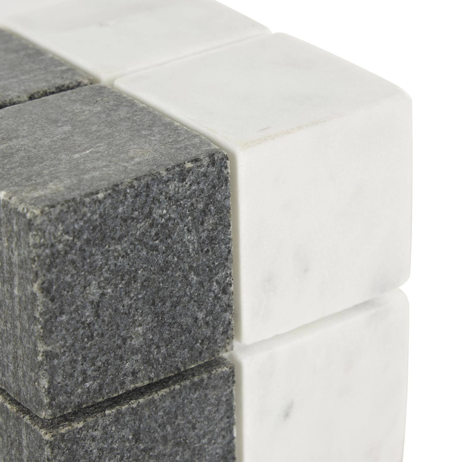 White Marble Geometric Dice Sculpture with Black Accent Set