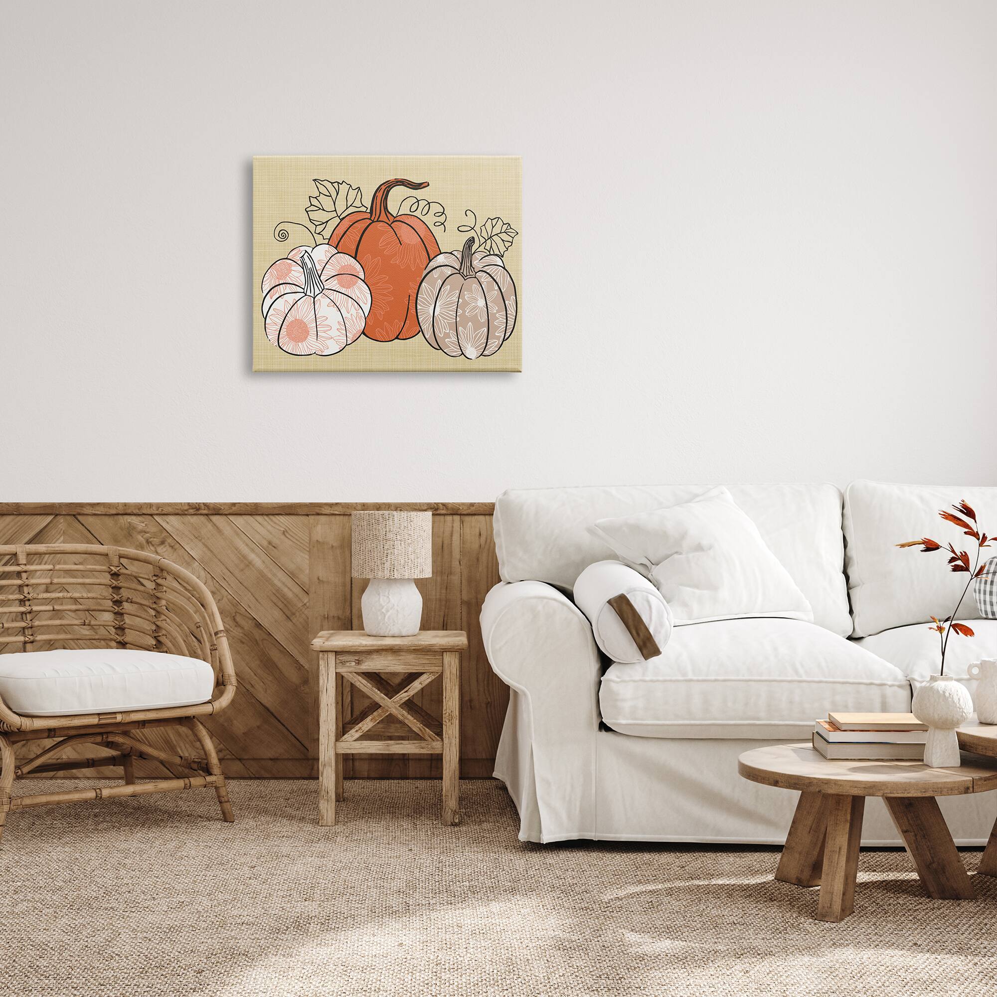 Stupell Industries Autumnal Pumpkins Sunflower Pattern Canvas Wall Art