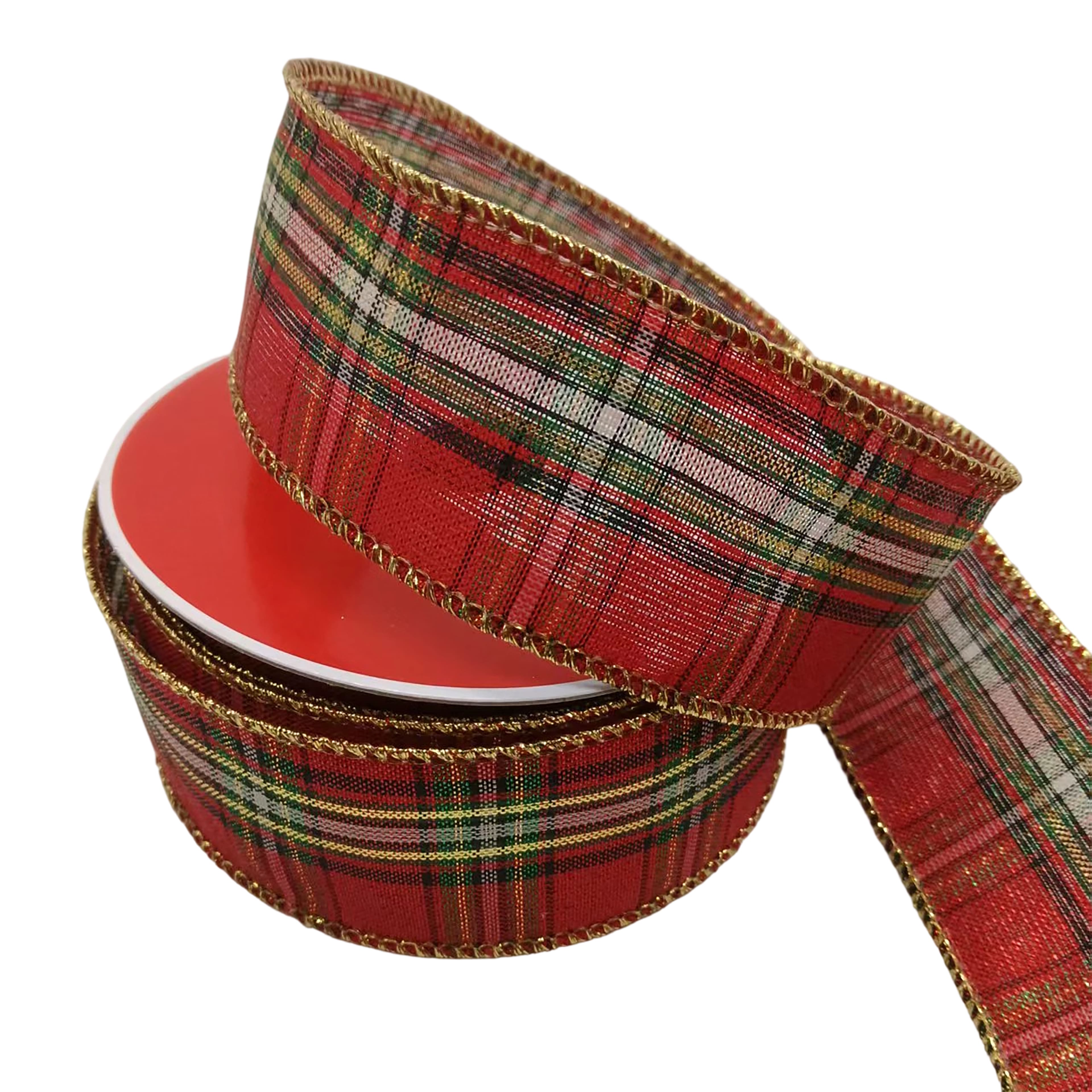 1.5" x 10yd. Red Metallic Tartan Wired Ribbon by Celebrate It®