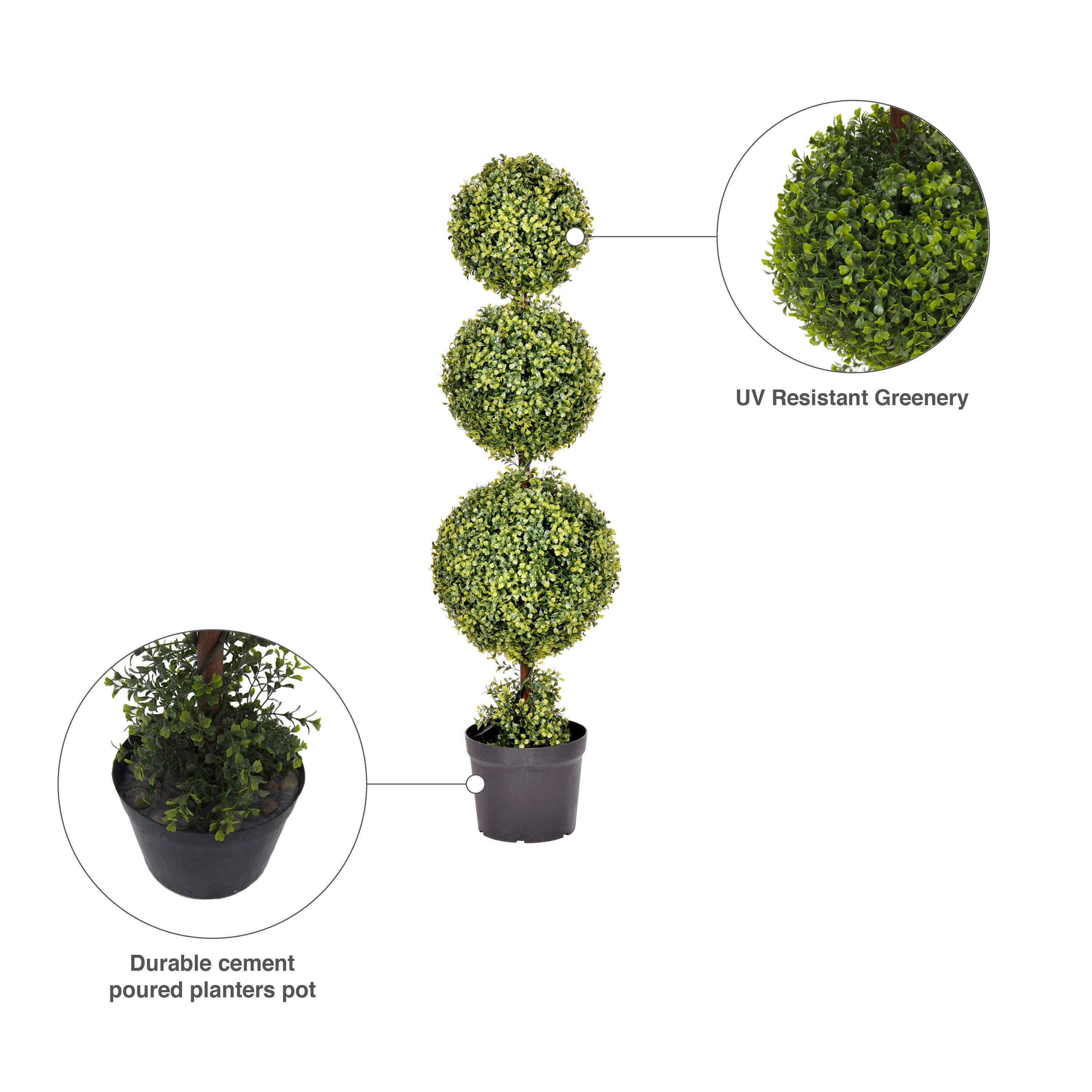 4ft. Artificial Triple Ball Green Boxwood Topiary