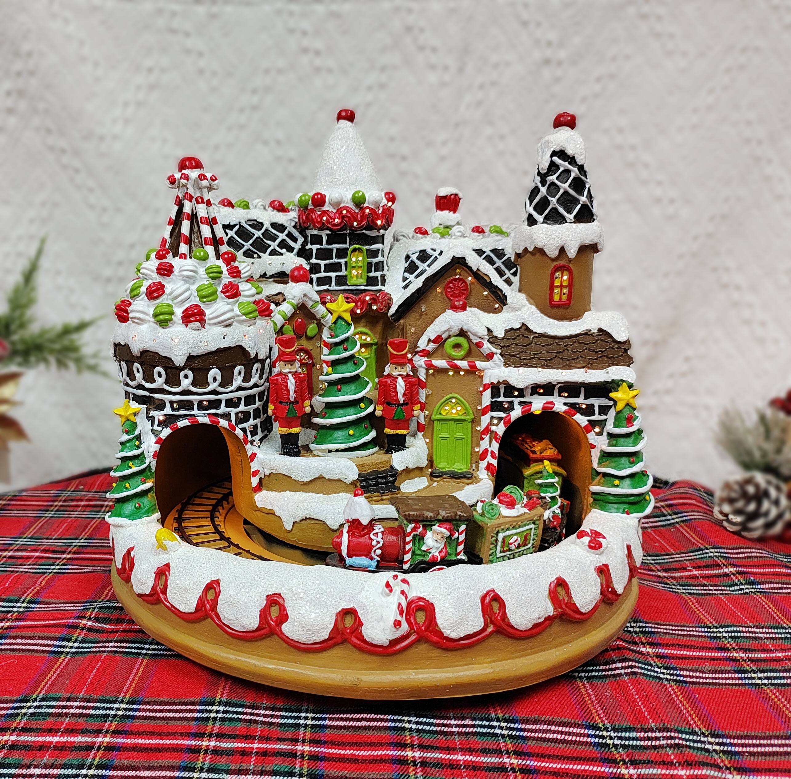 11" Animated Gingerbread Train Station