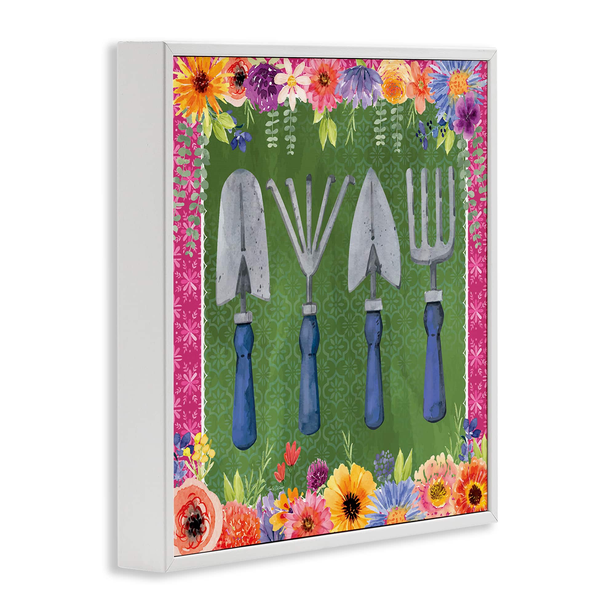 Stupell Industries Gardening Tools & Floral Border Frame Giclée Art
