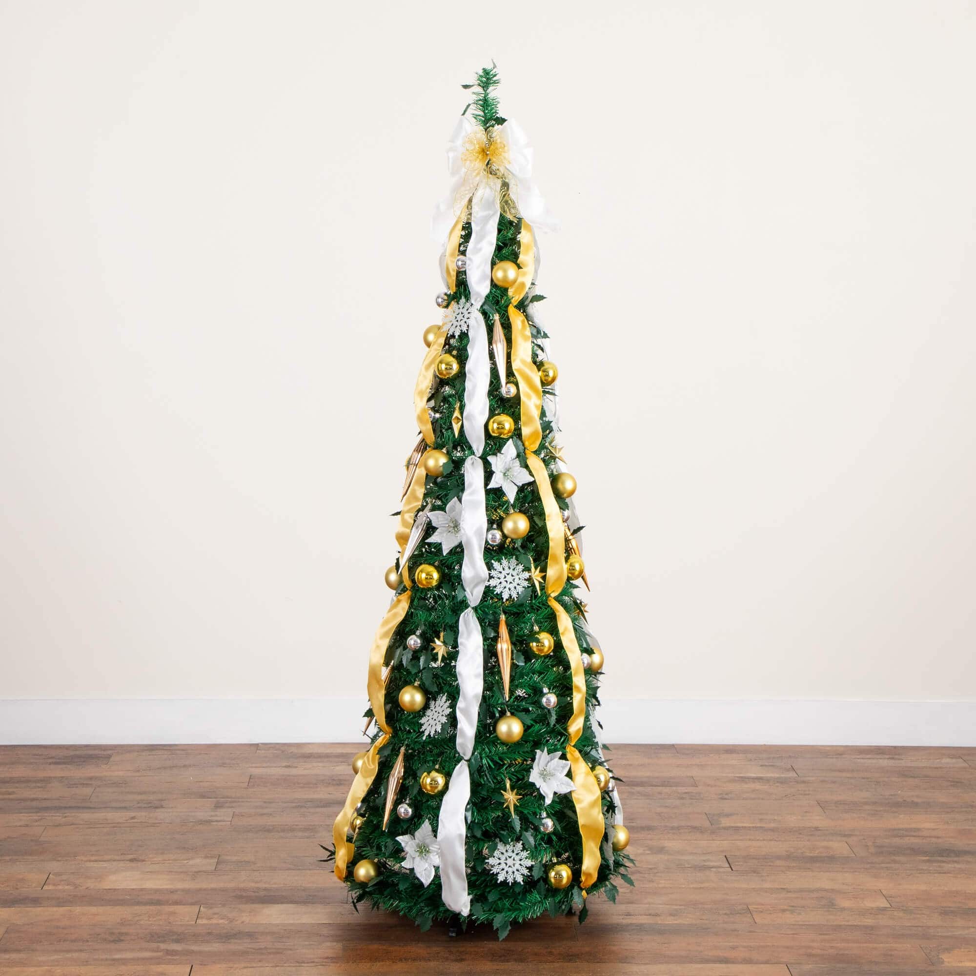 6ft. Pre-Lit Pop up Pre-decorated Artificial Christmas Tree, Warm White LED Lights