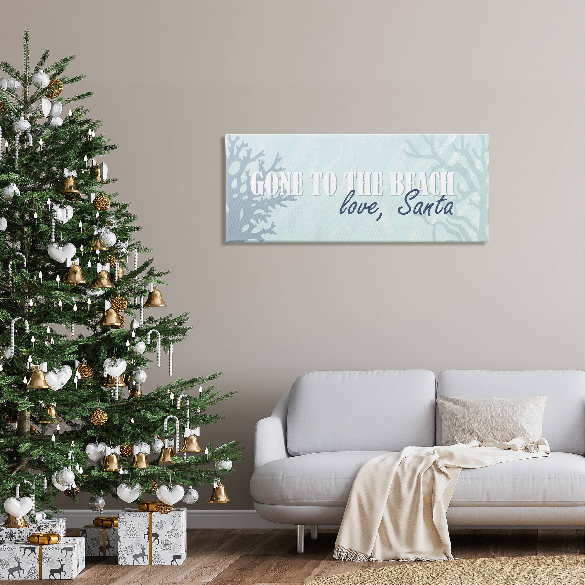 Stupell Industries Gone To Beach Love Santa Phrase Canvas Wall Art
