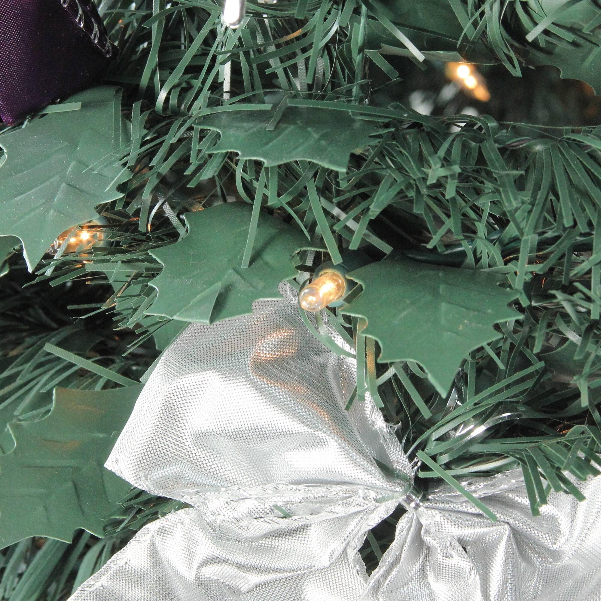 6ft. Pre-Lit Purple & Silver Pre-Decorated Pop-Up Artificial Christmas Tree, Clear Lights