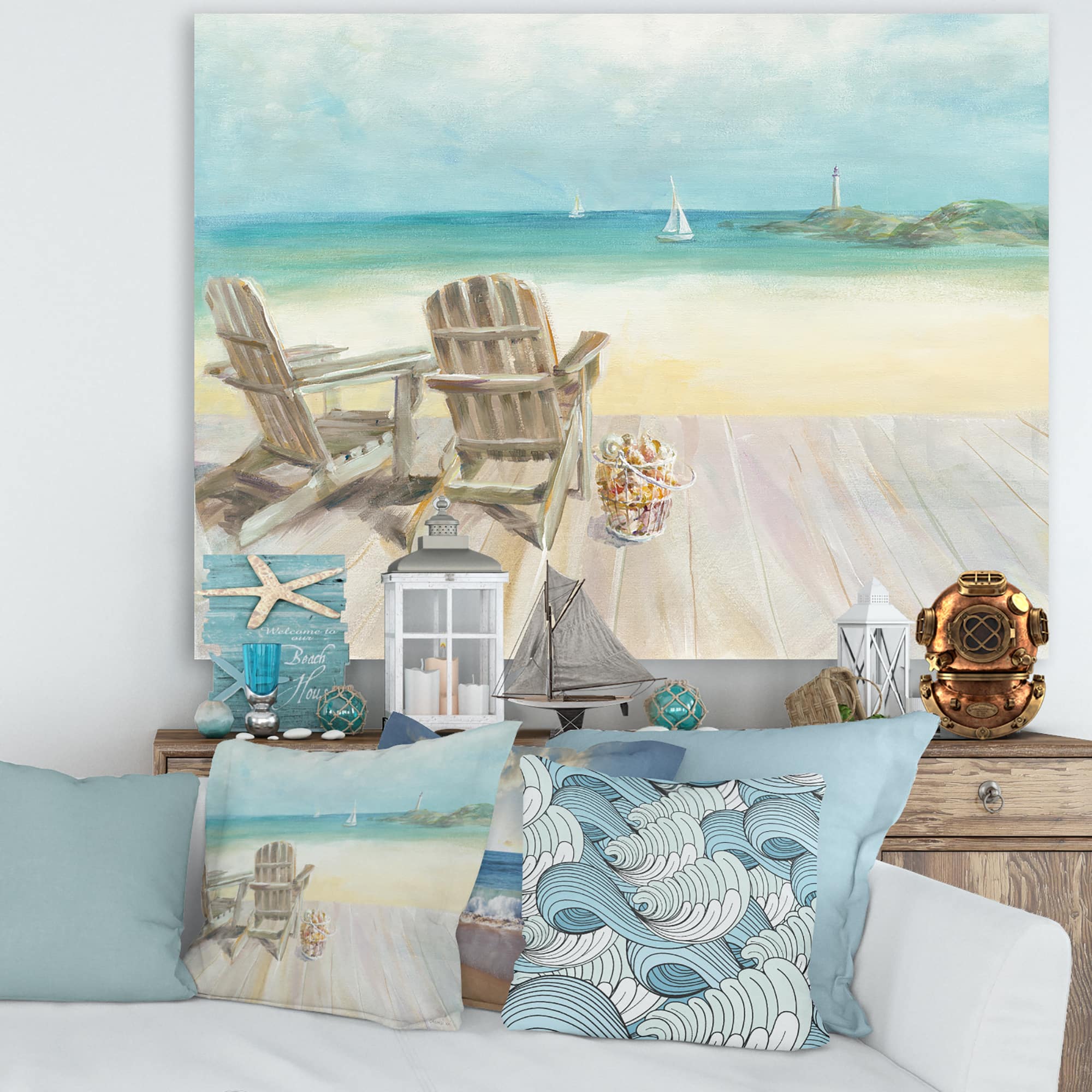 Designart - Seaside Morning no Window - Coastal Gallery-wrapped Canvas