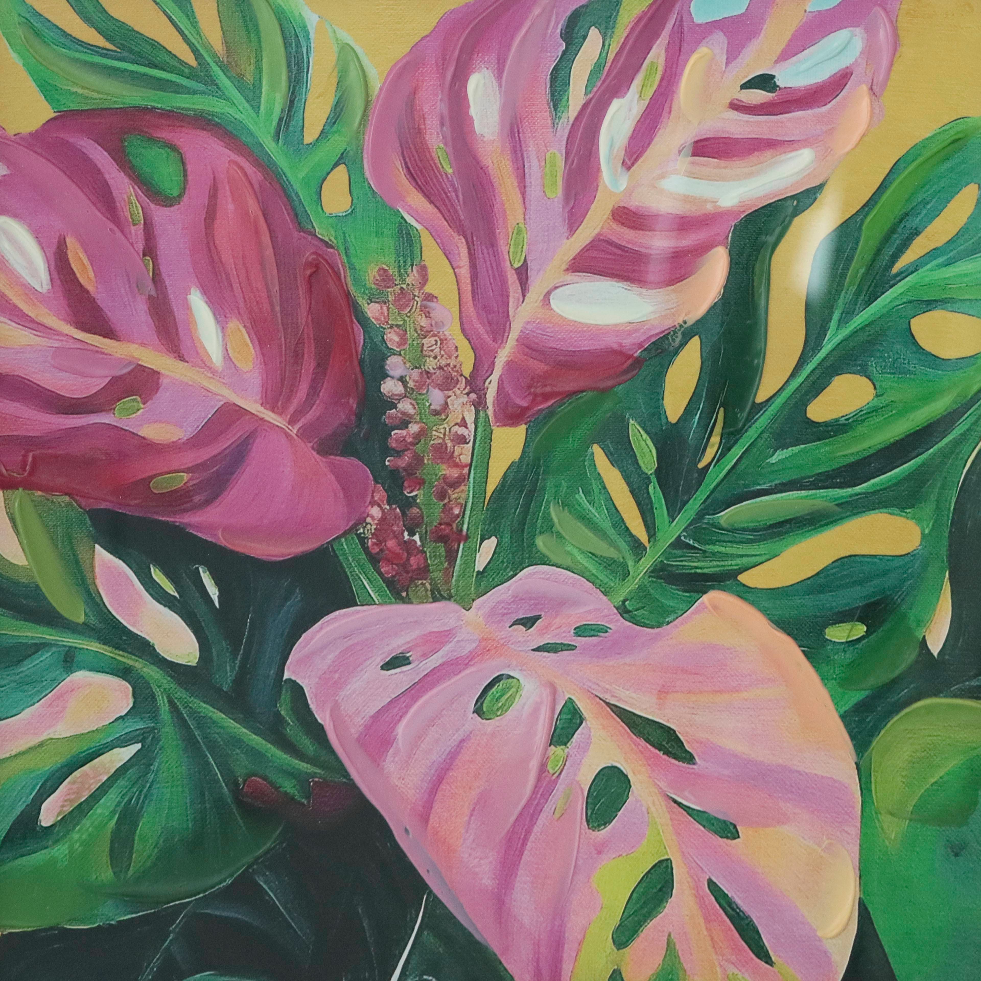 20" x 20" Pink Monstera Leaf Wall Décor in Woodgrain Frame by Ashland®