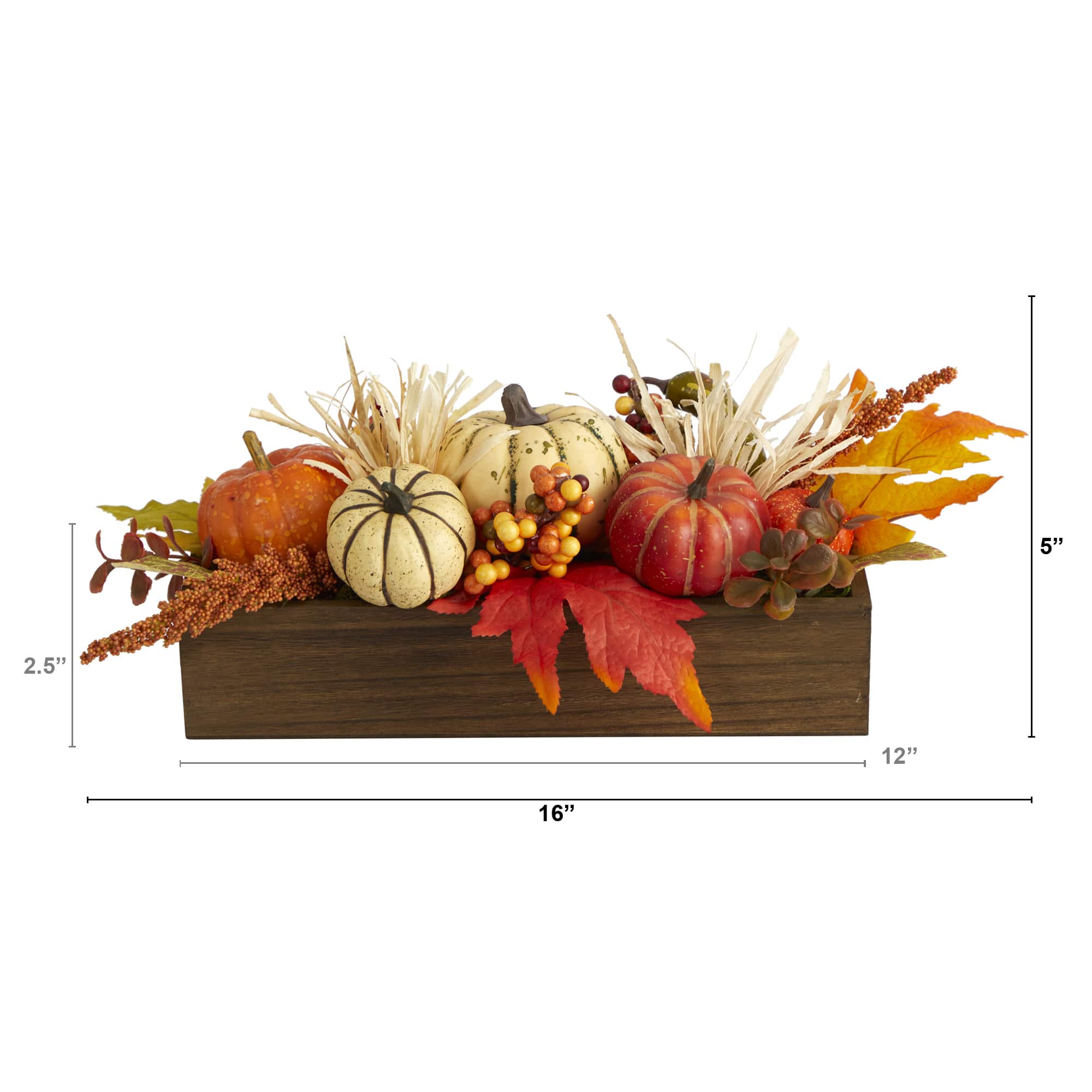 16" Harvest Pumpkin & Berries Arrangement in Wood Container