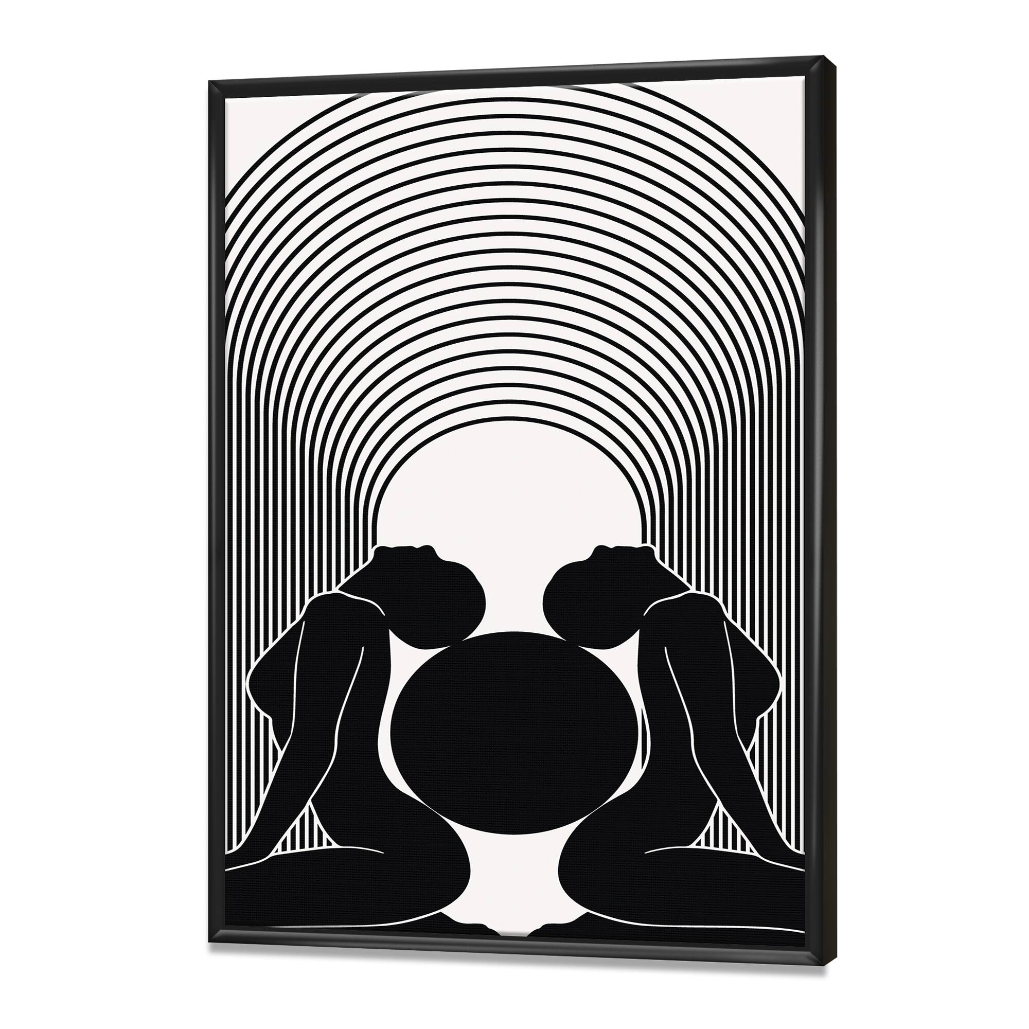 Designart - Empowered Cosmic Women Geometric Goddess Series Black And White I - Modern Canvas Wall Art Print in Black Frame