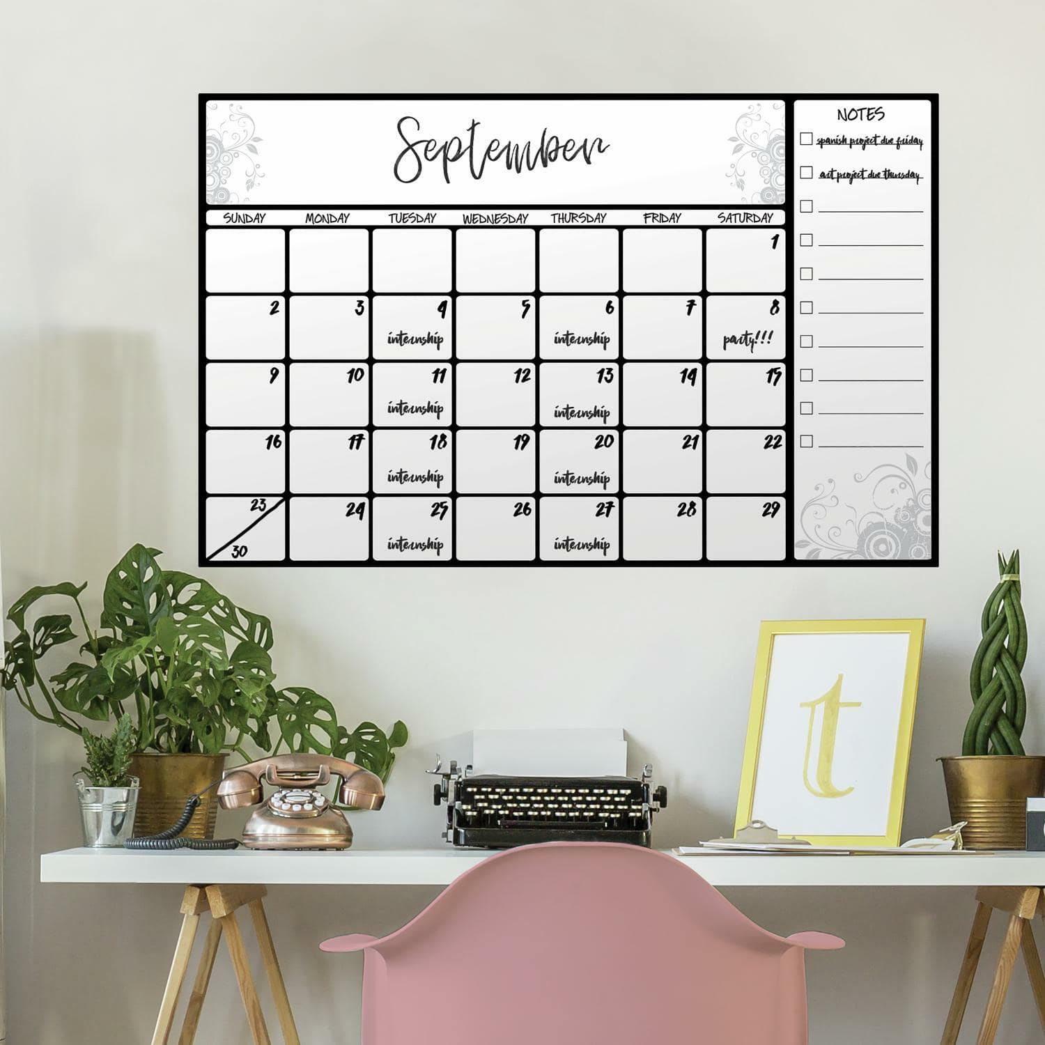 RoomMates Scroll Dry Erase Calendar Peel & Stick Decal