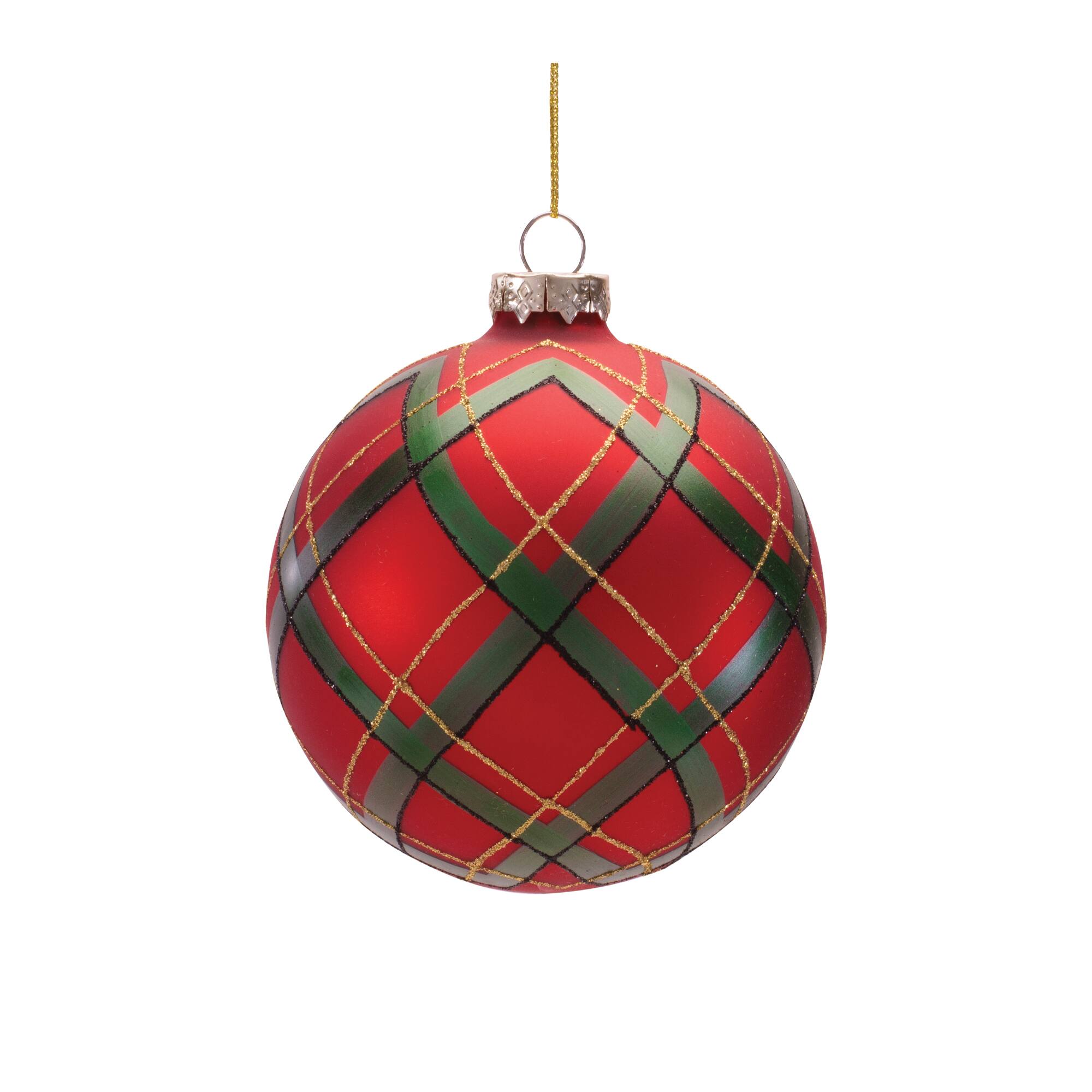 Melrose Red & Green Plaid Glass Ornament Set