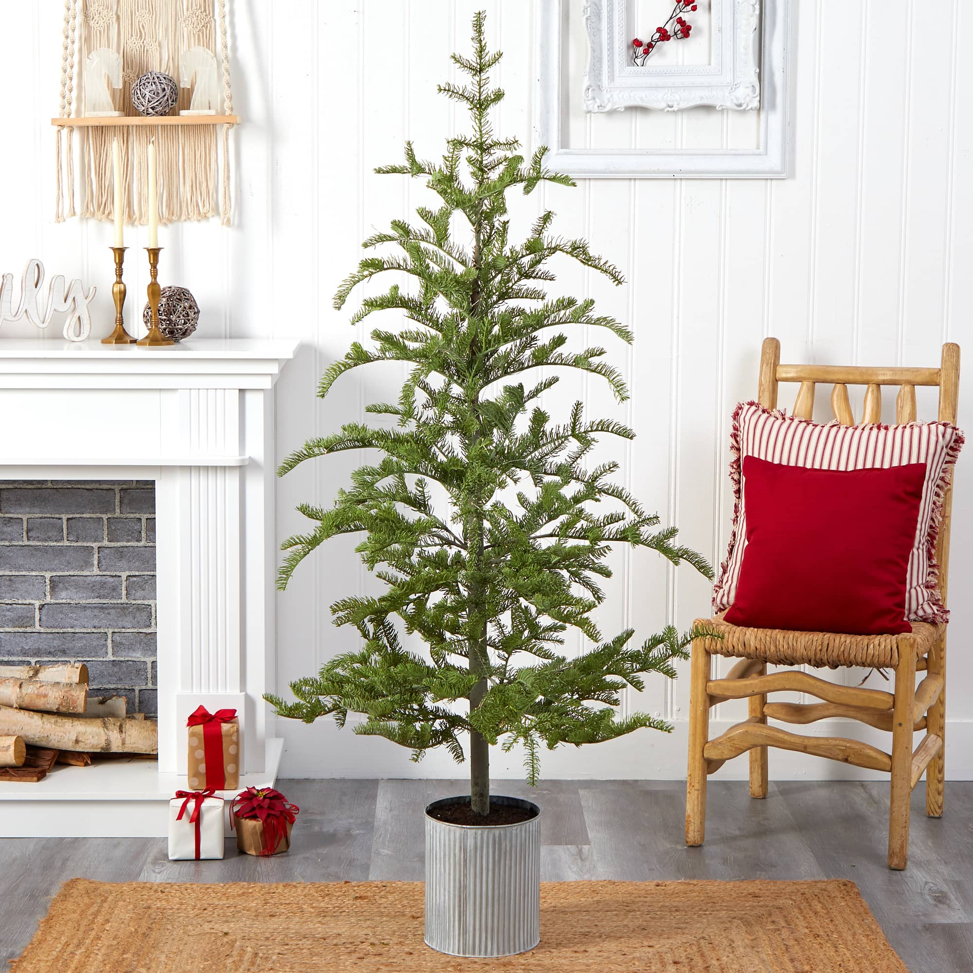 5.5ft. Pre-Lit Pine Artificial Christmas Tree in Decorative Planter, Clear Lights