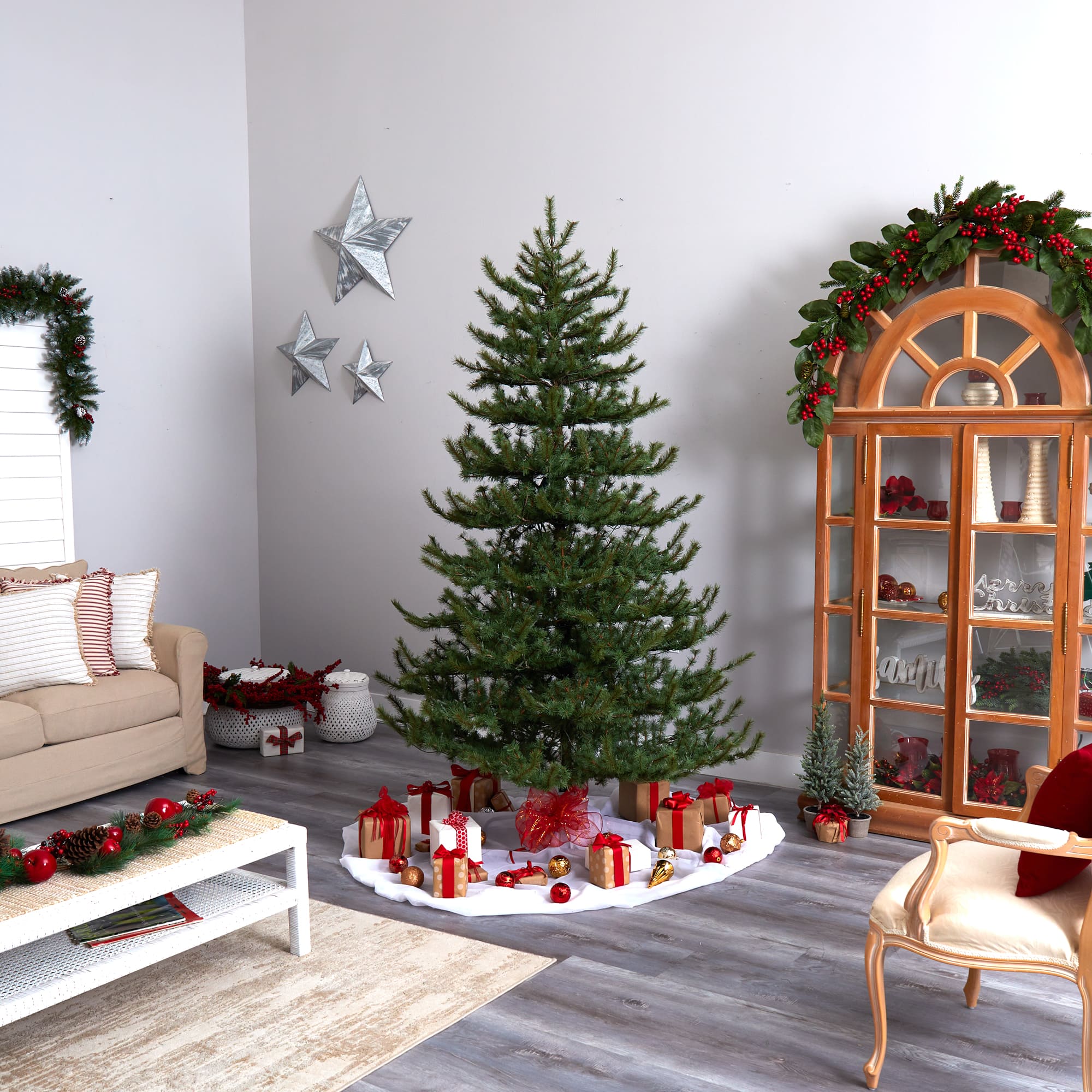 8ft. Pre-Lit Vancouver Mountain Pine Artificial Christmas Tree, Clear Lights