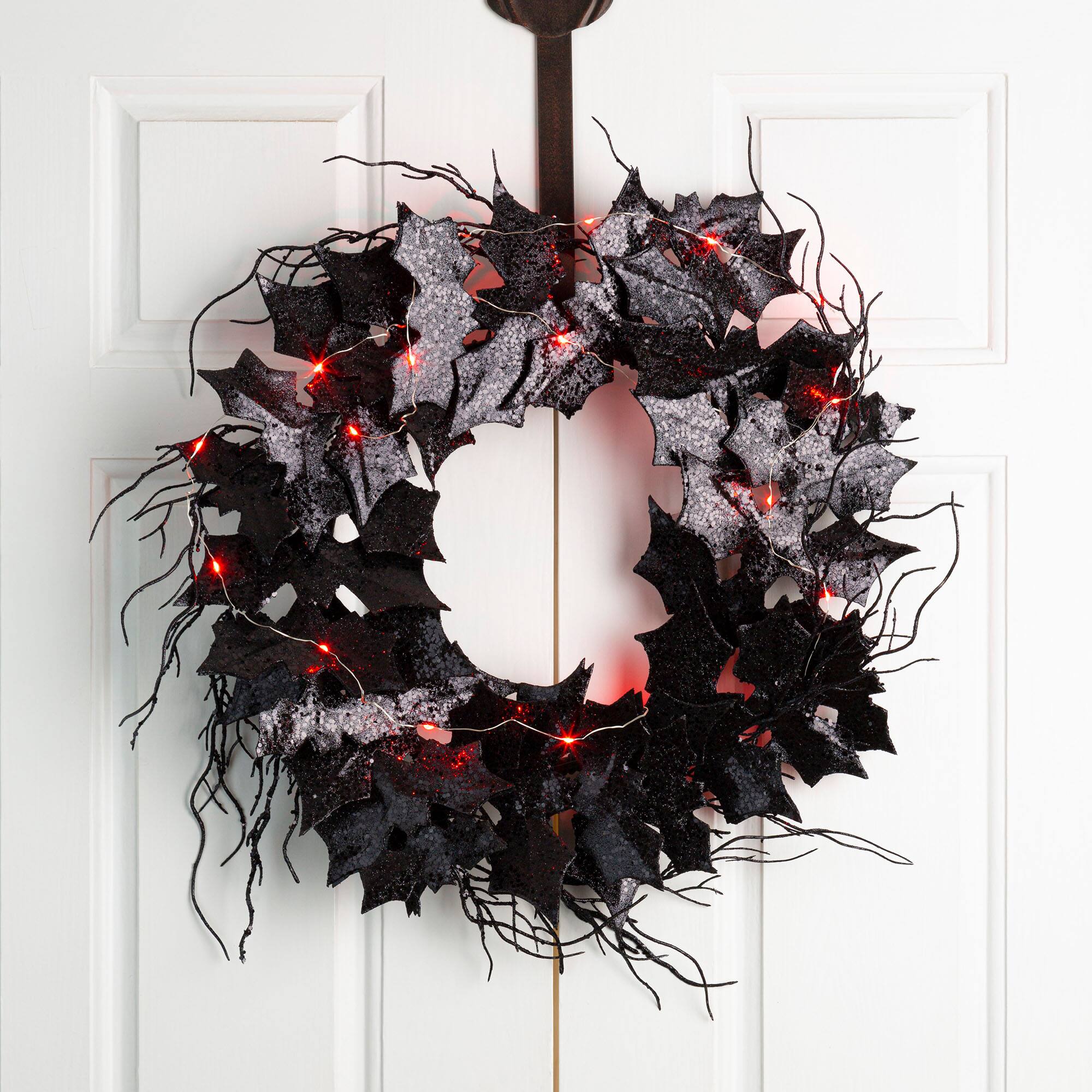Glitzhome® Lighted Halloween Bat Garland & Wreath Set
